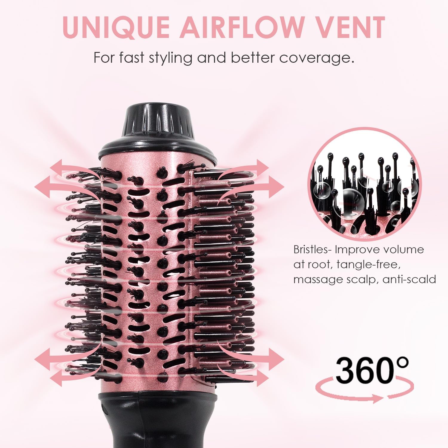 4 in 1 Blow Dryer Brush for Medium to Long Hair, 2.5 Inch Oval Barrel, Black - Image 3