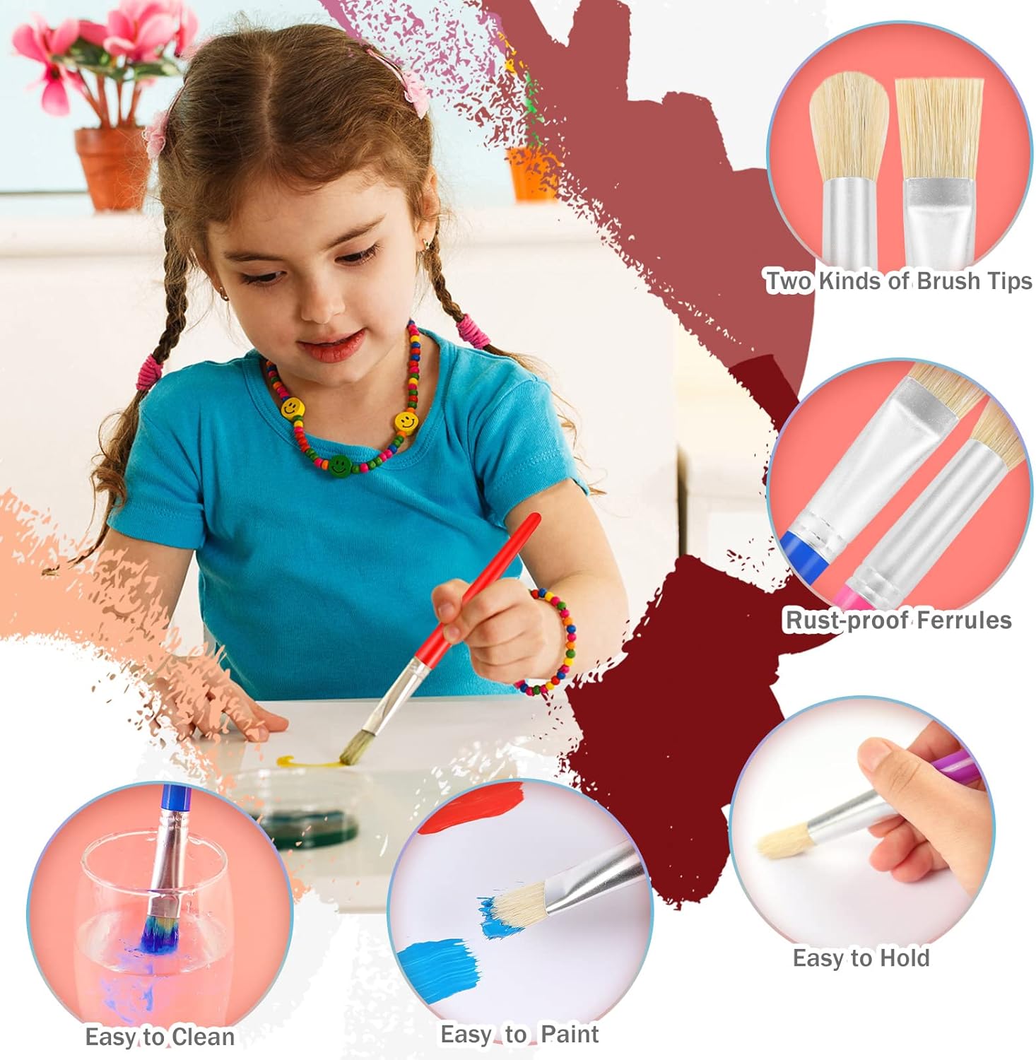 8 Piece Toddler Washable Chubby Paint Brush Set for Kids Crafts - Image 3