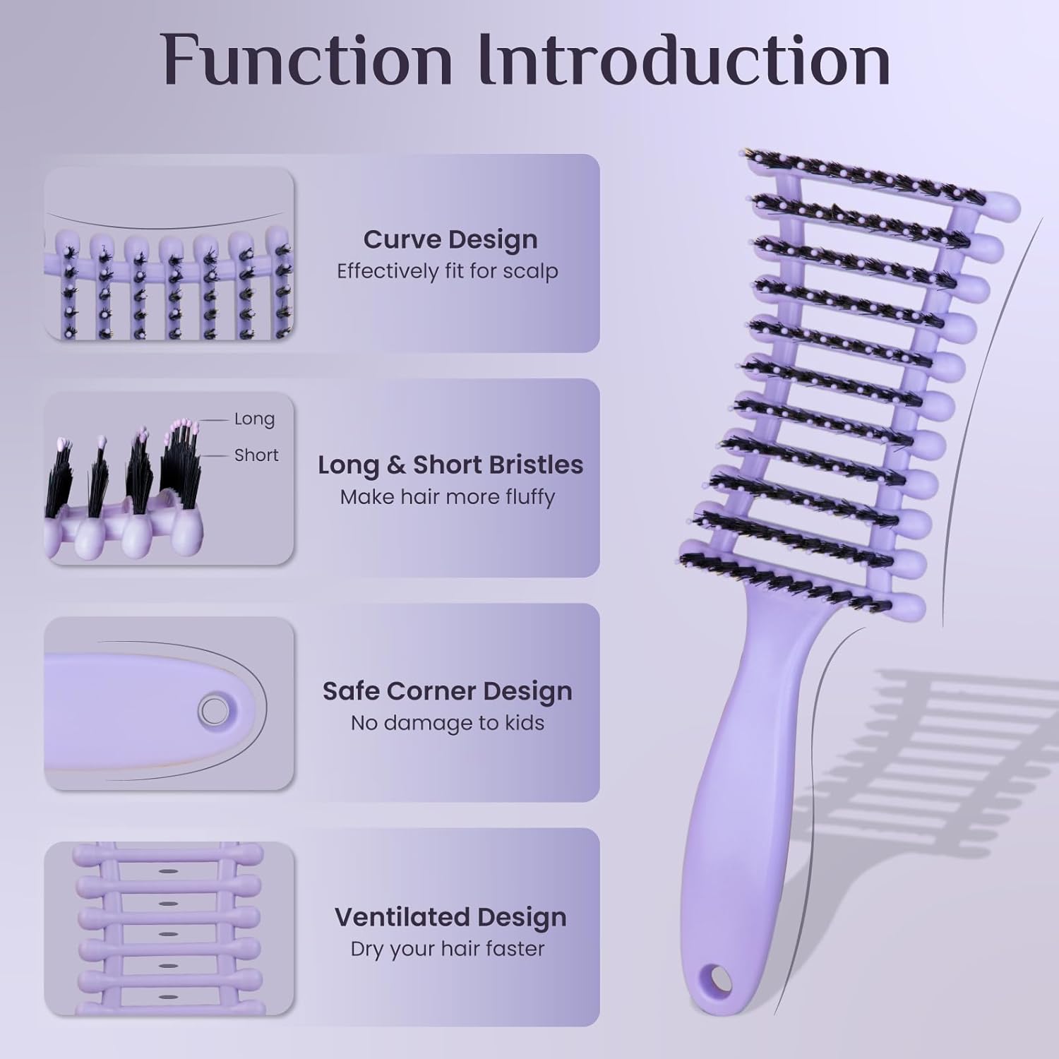 Rena Chris Curly Hair Brush Vented Styling Comb for All Hair Types Wet and Dry Use - Image 2