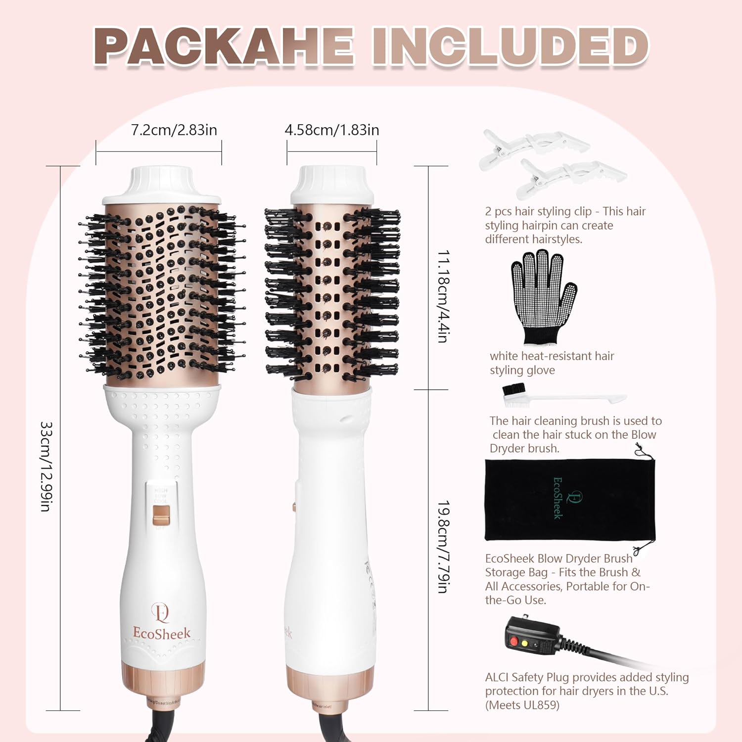 EcoSheek 4-in-1 Ceramic Ionic Hair Dryer Brush Volumizer Anti-Frizz 1.3 lbs - Image 6