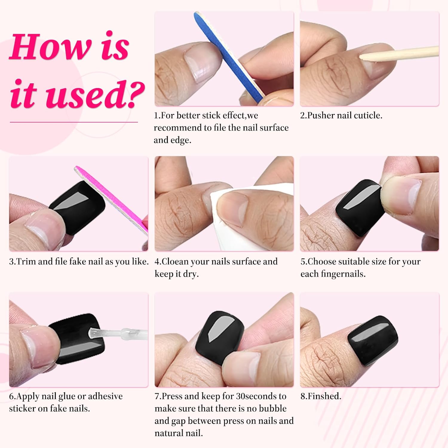 240pc Baby Pink Short Square Press On Nails Kit with Glue - Image 6