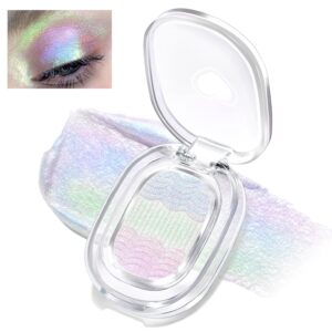 Chameleon Face Highlighter Palette, Multichrome Glitter Shimmer Rainbow Eyeshadow Makeup, Holographic Metallic Long Lasting Eye Looks, Multi-Dimensional Inner Corner Face Illuminator 01