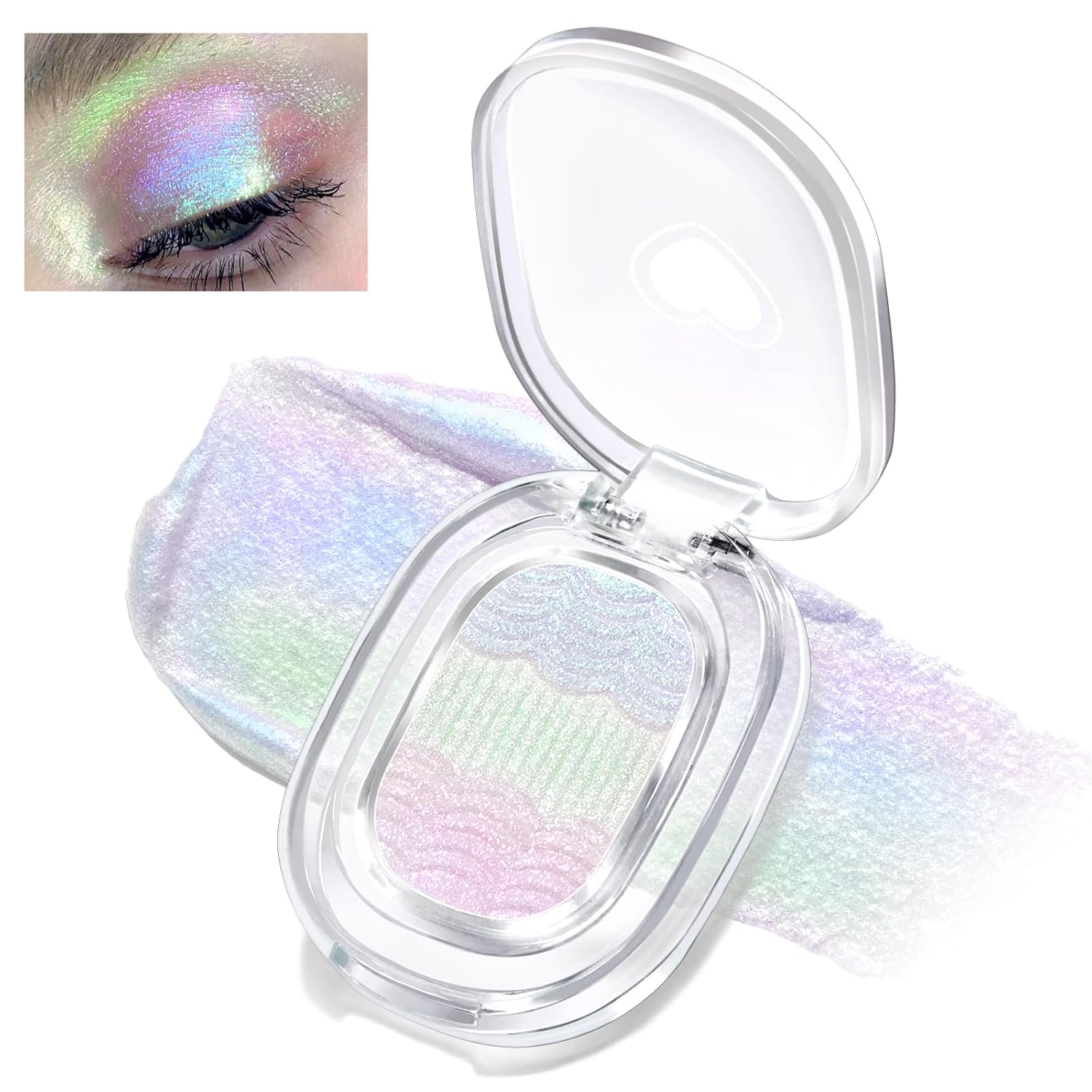 Chameleon Face Highlighter Palette, Multichrome Glitter Shimmer Rainbow Eyeshadow Makeup, Holographic Metallic Long Lasting Eye Looks, Multi-Dimensional Inner Corner Face Illuminator 01