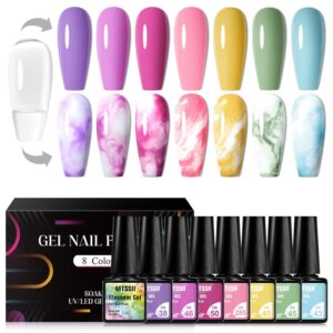 Blooming Gel Nail Polish Set- Marble Ink for Nails Watercolor Nail Art Design for Spreading Flower Blossom Effect Home DIY Nail Salon
