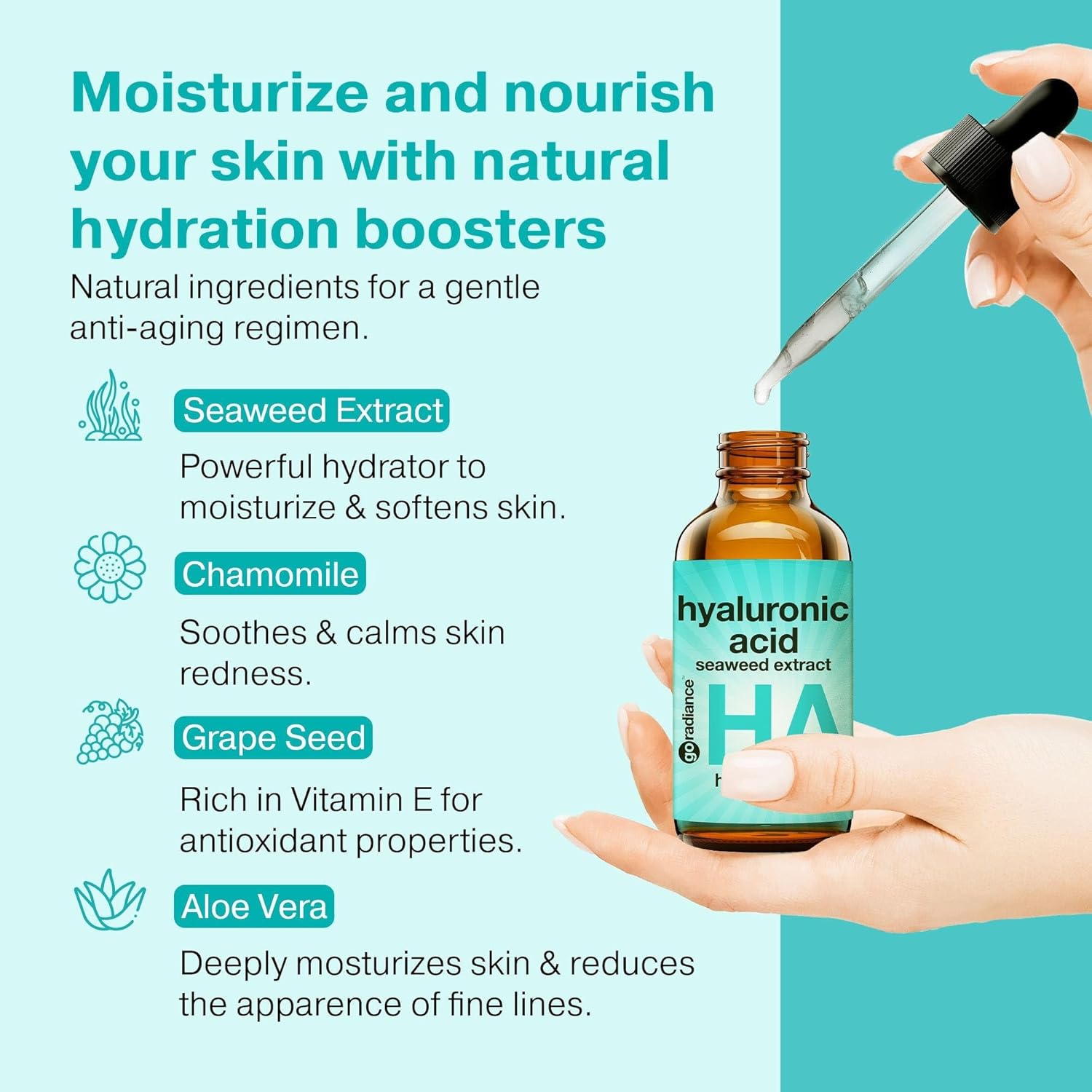 Double Size 4OZ Hyaluronic Acid Serum 3.5% for Hydration with Seaweed and Chamomile - Image 4