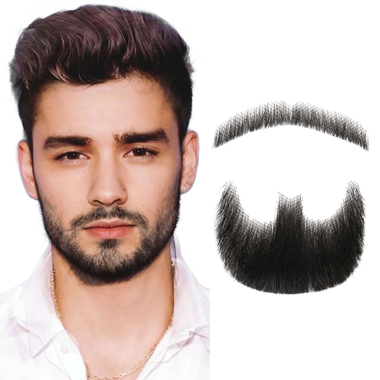 Gx Beauty Fake Mustache Realistic Beard Goatee Beard, 100% Human Hair Full Hand Tied Fake Goatee, False Beards Lace Invisible Facial Hair for Halloween Dressing Men Makeup Entertainment (Black)