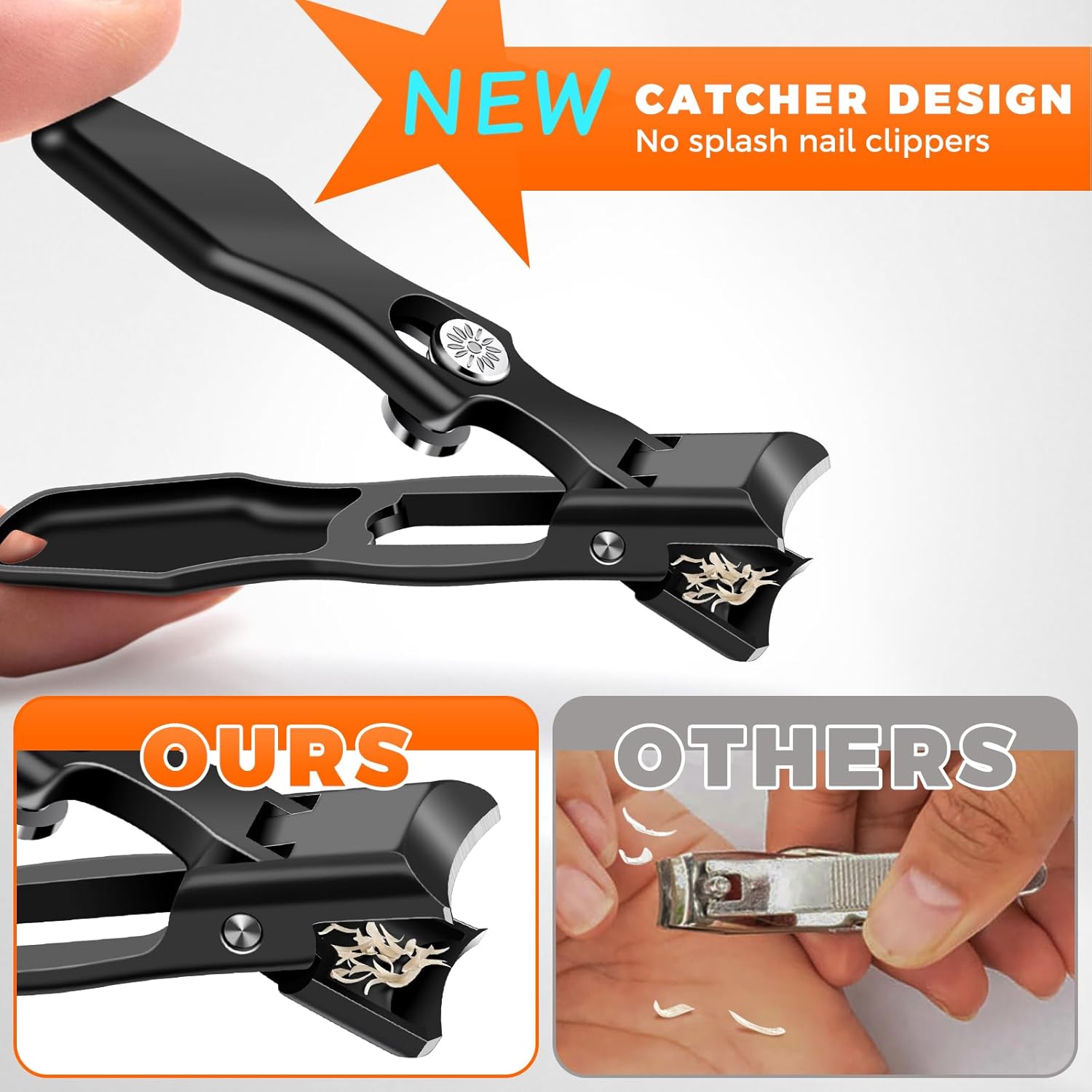Heavy Duty Black Nail Clippers for Men with Catcher, Wide Jaw for Thick Nails - Image 3