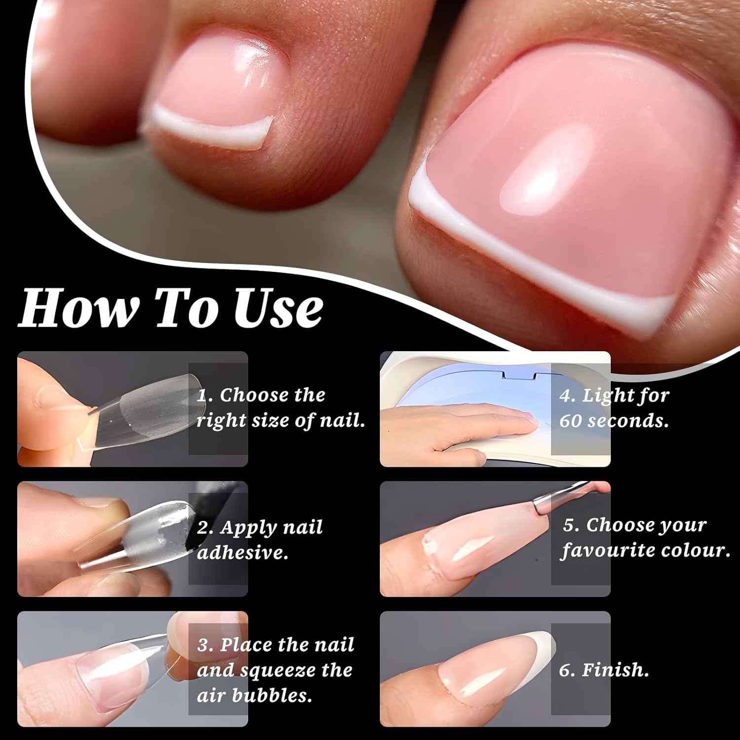 LuckForever 600 Piece Short Square Clear Acrylic Gel Fake Toenail Tips - Image 5