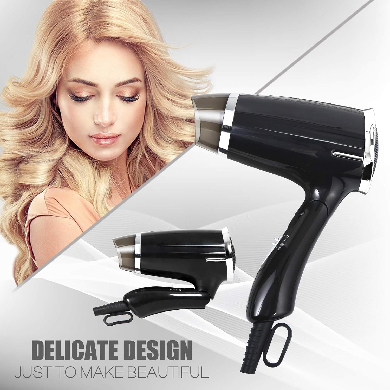 VeMee Compact Hair Dryer, 1.1kW Power, Black, 3 Heat Settings, Folding Handle - Image 5