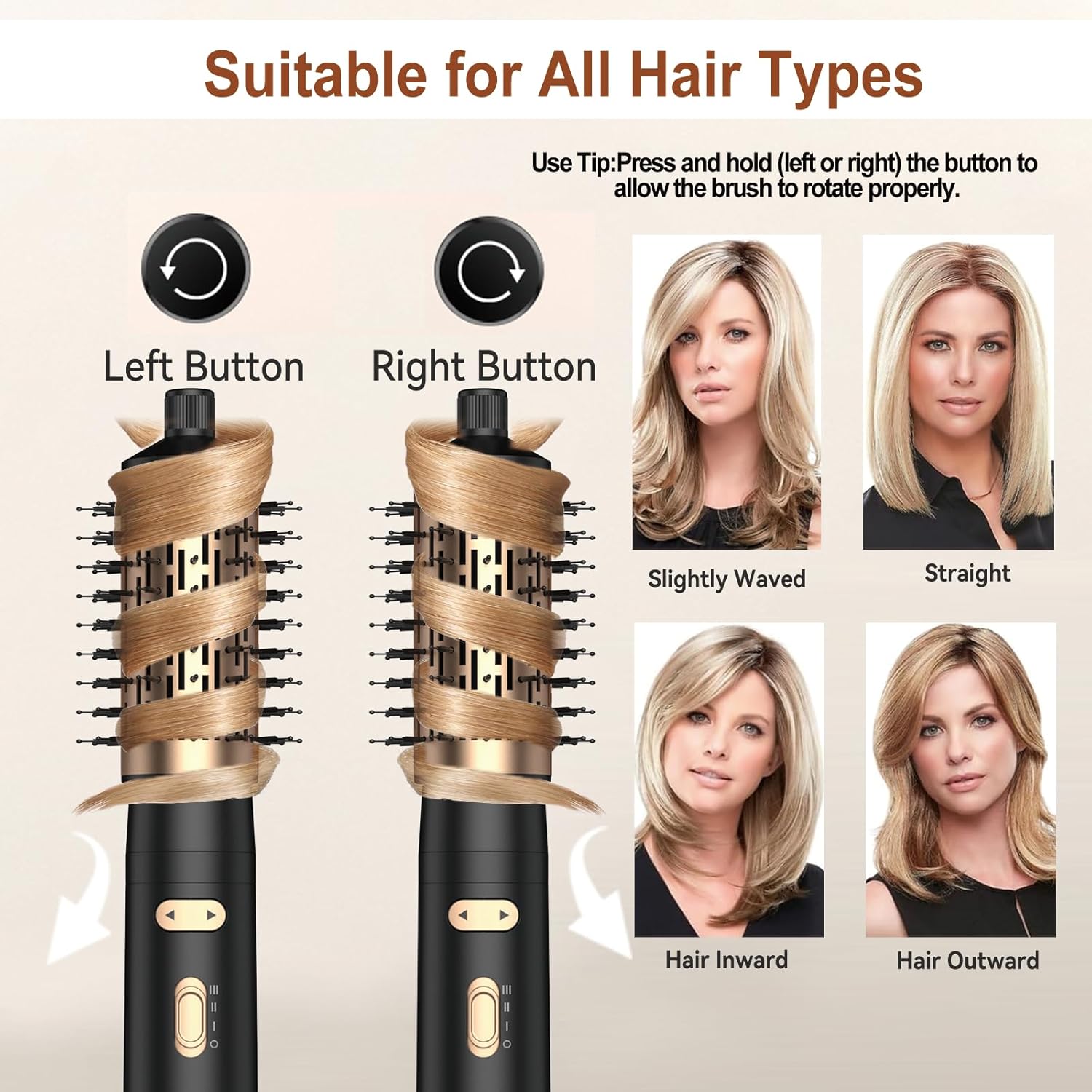 3-in-1 Rotating Hair Dryer Brush Kit with Detachable 2 Inch & 1.5 Inch Brushes and 3 Heat Settings - Image 2