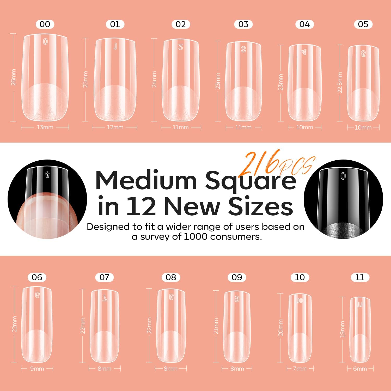 Modelones Medium Square Gel Nail Kit 216 Tips, 9-in-One Glue, and UV Lamp - Image 3
