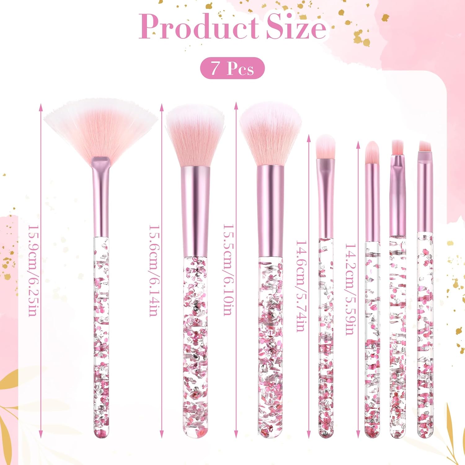 7 Piece Cute Pink Makeup Brush Set with Sequins Handle for Foundation, Blush, and Eyeshadow - Image 2