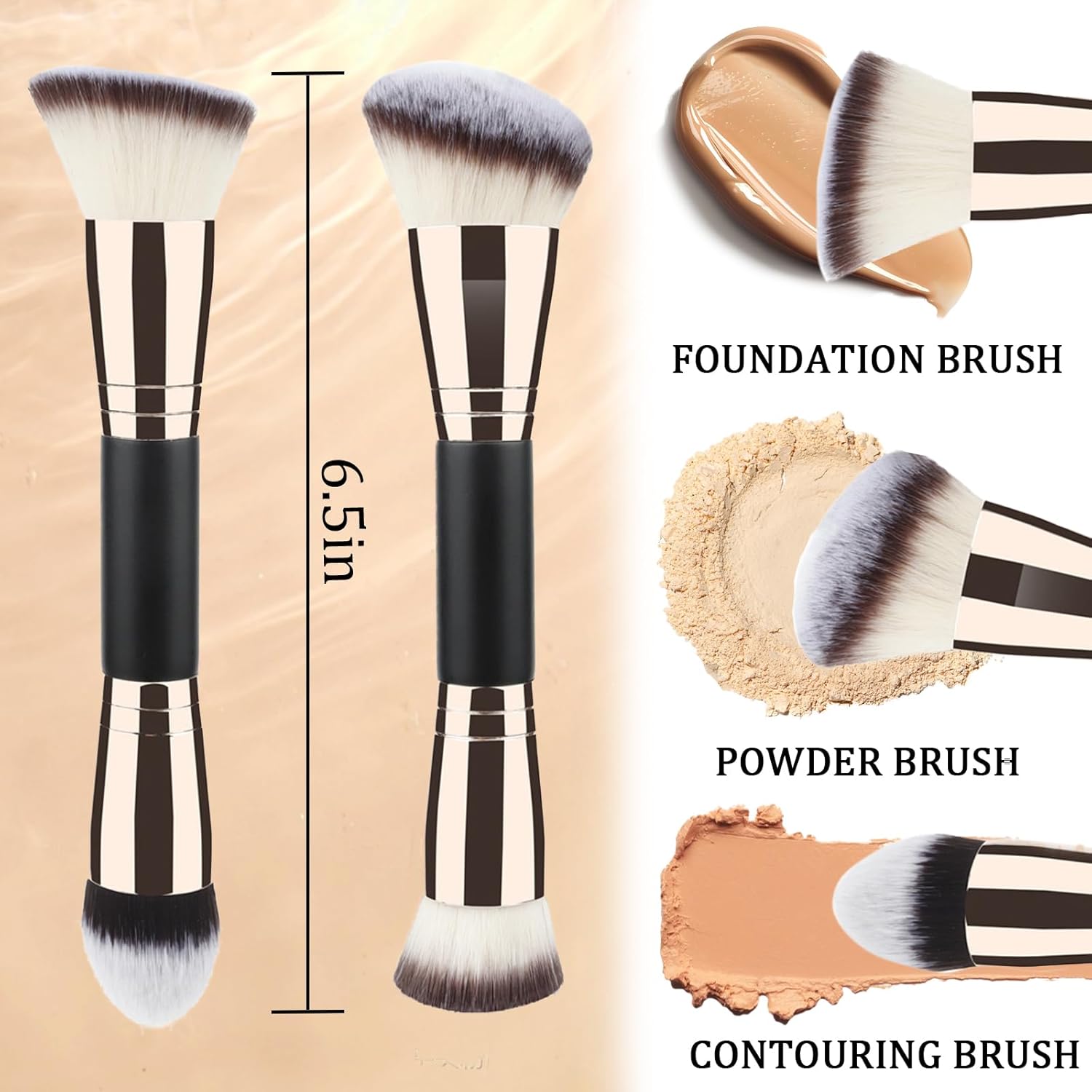 2-Pack Dual-Ended Foundation & Concealer Makeup Brush Set Vegan Synthetic Bristles - Image 4