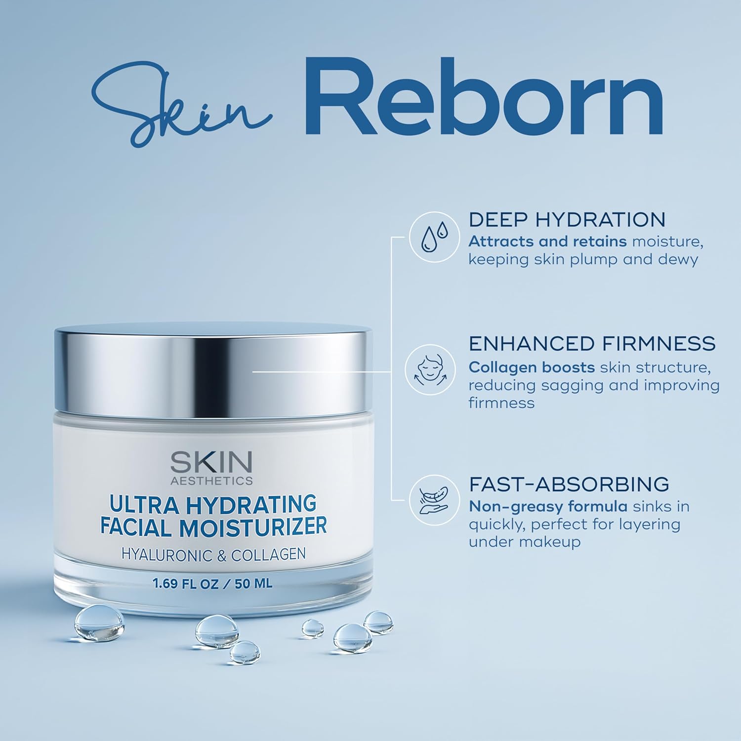 Hyaluronic Acid Collagen Anti-Aging Face Moisturizer - 1.69 oz Hydration Dermatologist Tested - Image 2