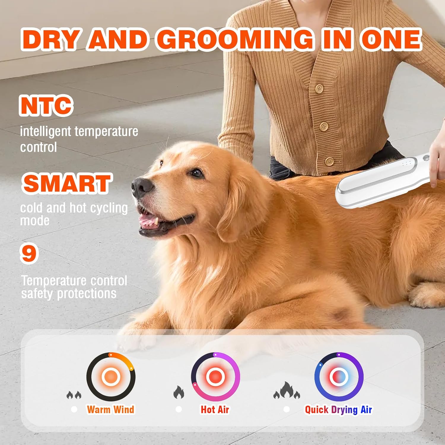 Portable Handheld Pet Grooming Hair Dryer with Smart Temp, Low Noise, 3 Speeds for Travel - Image 4