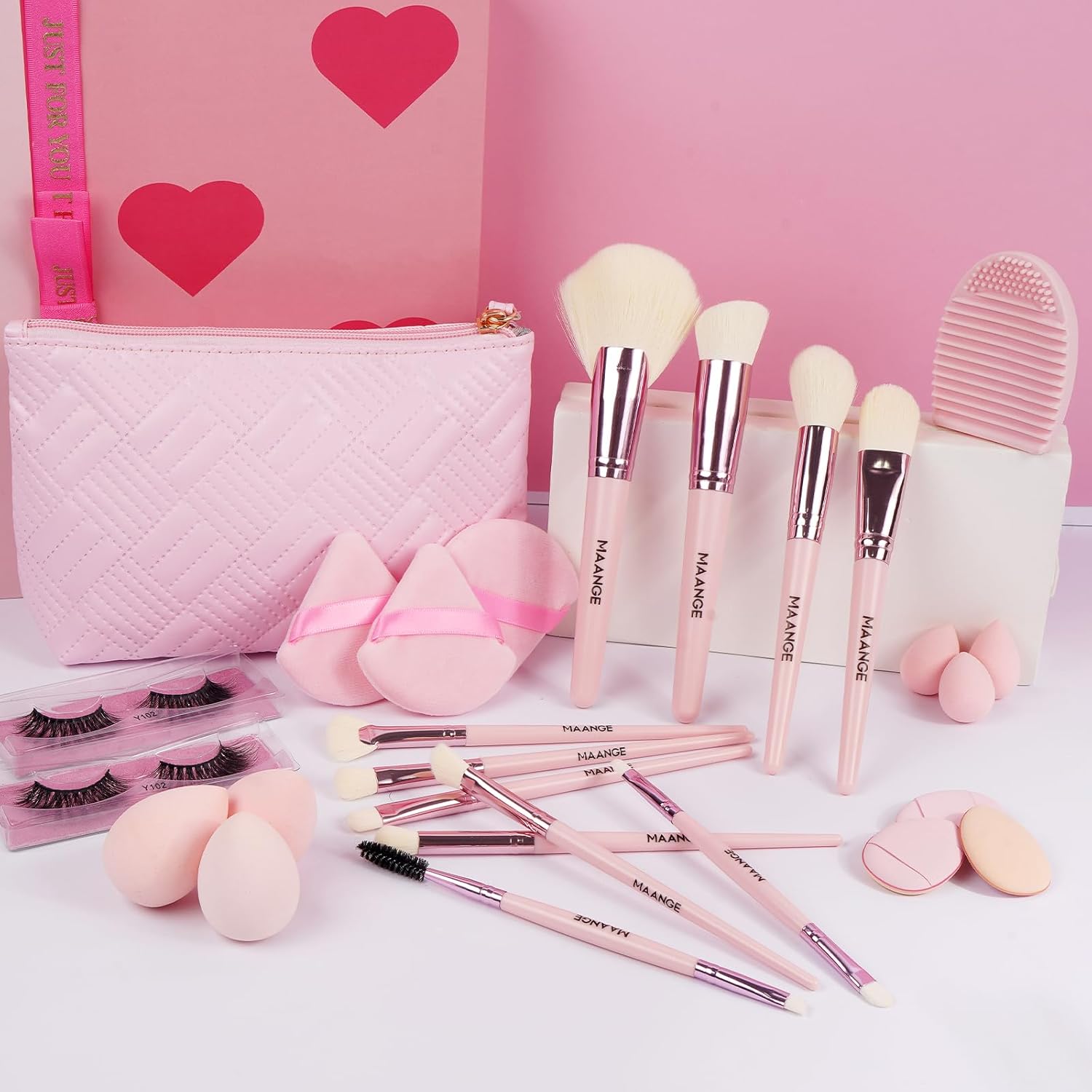 MAANGE 27 Pcs Pink Synthetic Makeup Brush Set for Foundation, Eye Shadow, and Blending - Image 7