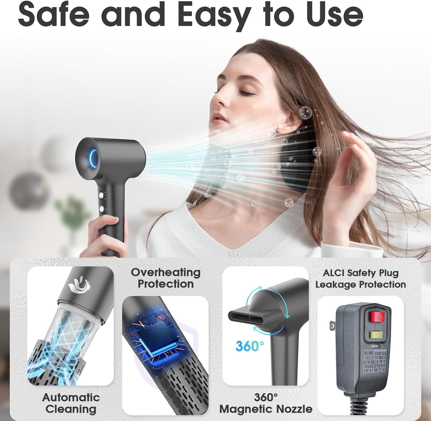 KARFUN Dark Gray Ionic Hair Dryer for Women, 1875 Watt Professional High-Speed Blow Dryer - Image 4