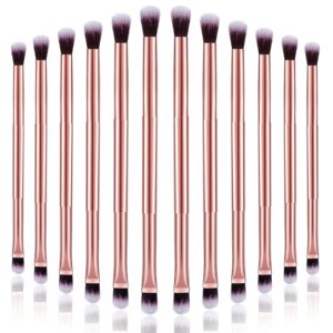 12 Pcs Eyeshadow Smudge Brush 2 in 1 Eyeshadow Double Ended Concealer Brush Under Eye Small Soft Firm Pointed Foundation Makeup Applicator for Blending Liner(Rose Gold)