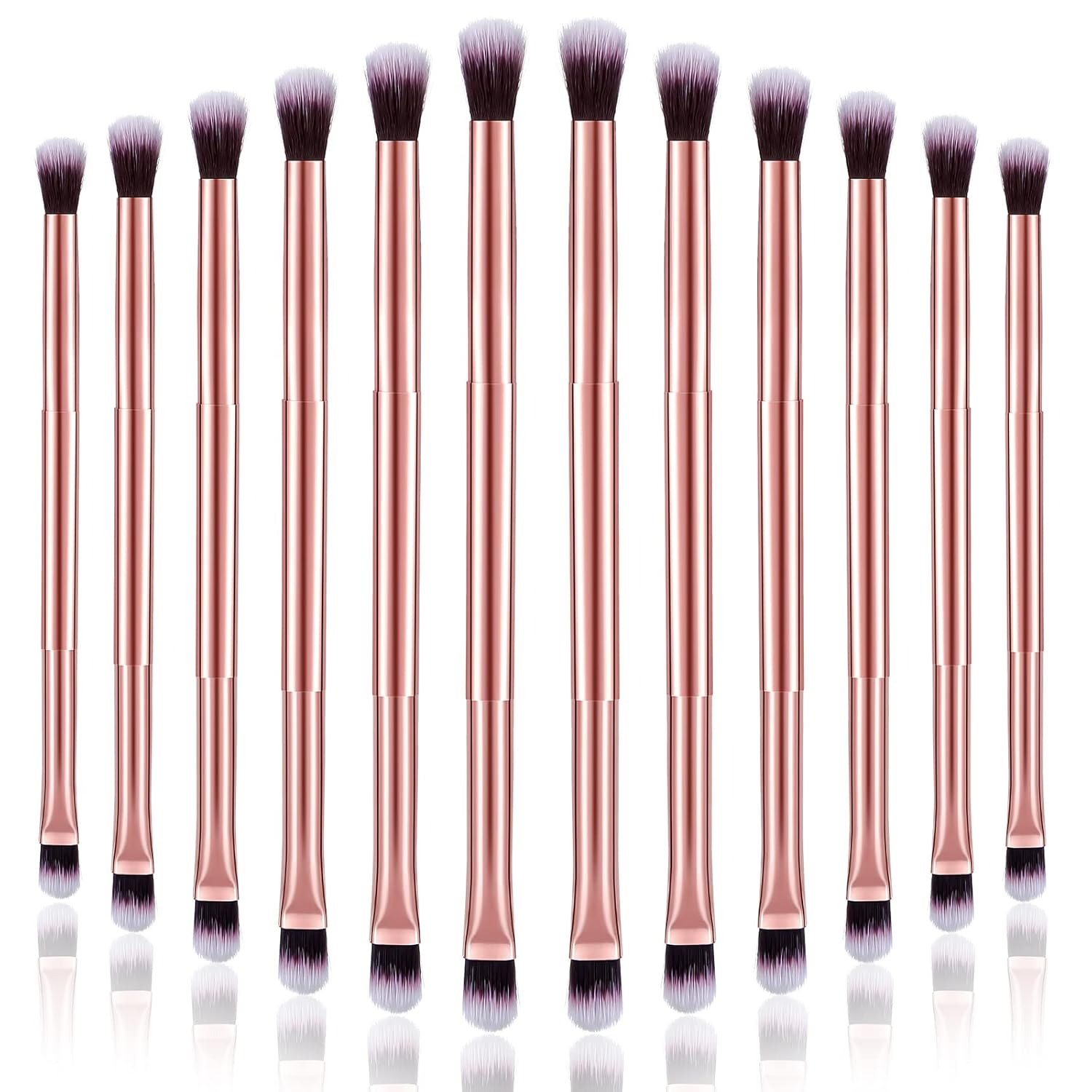 12 Pcs Eyeshadow Smudge Brush 2 in 1 Eyeshadow Double Ended Concealer Brush Under Eye Small Soft Firm Pointed Foundation Makeup Applicator for Blending Liner(Rose Gold)