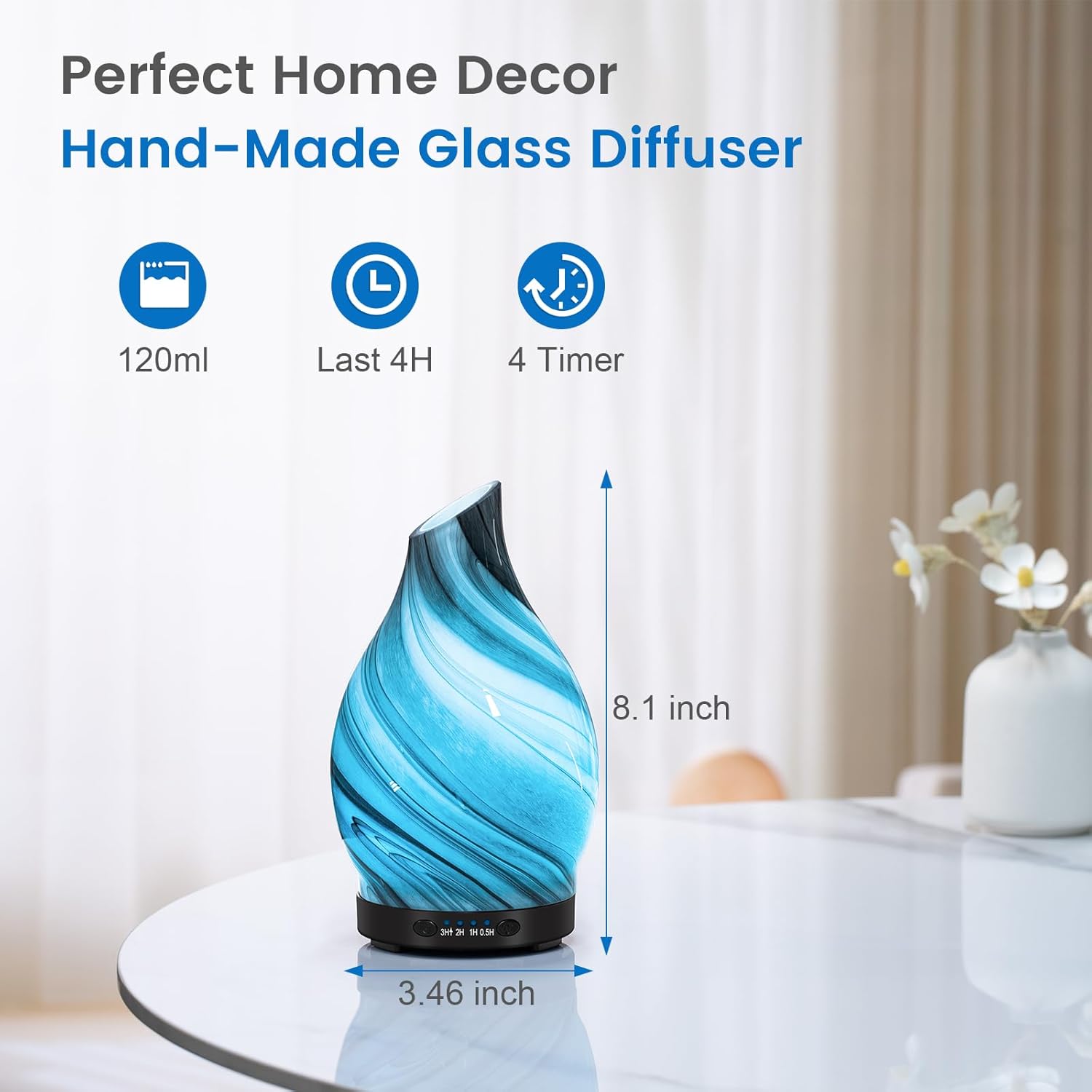 120ML Glass Essential Oil Diffuser, 7 LED Colors, Timer Function, Auto Shut-Off - Image 4