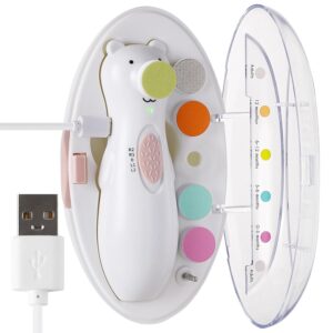 haakaa Rechargeable Baby Nail File Baby Nail Trimmer Electric with LED Light, Rechargeable Baby Nail Clippers for Newborn/Adults Toes and Fingernails, Additional Replacement Heads & Charging Cable