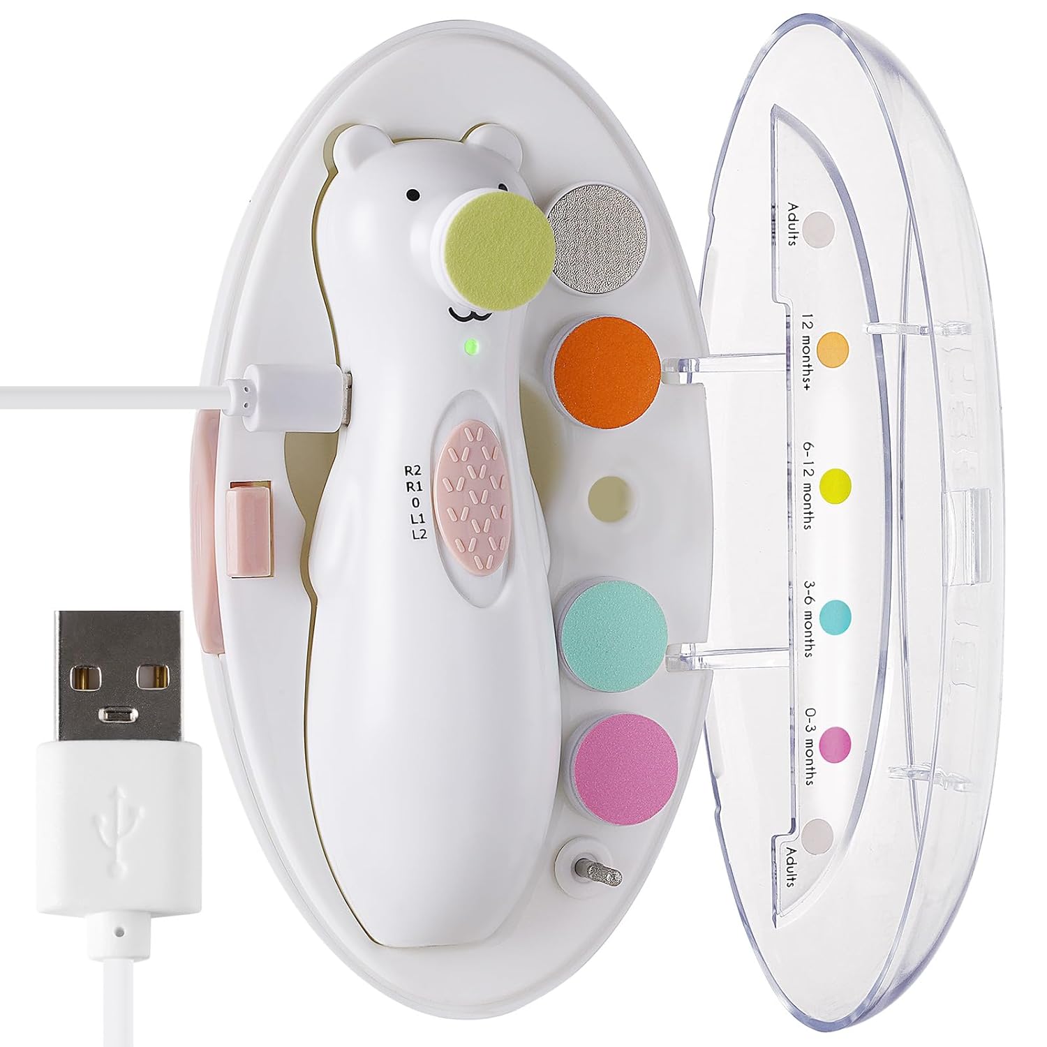 haakaa Rechargeable Baby Nail File Baby Nail Trimmer Electric with LED Light, Rechargeable Baby Nail Clippers for Newborn/Adults Toes and Fingernails, Additional Replacement Heads & Charging Cable