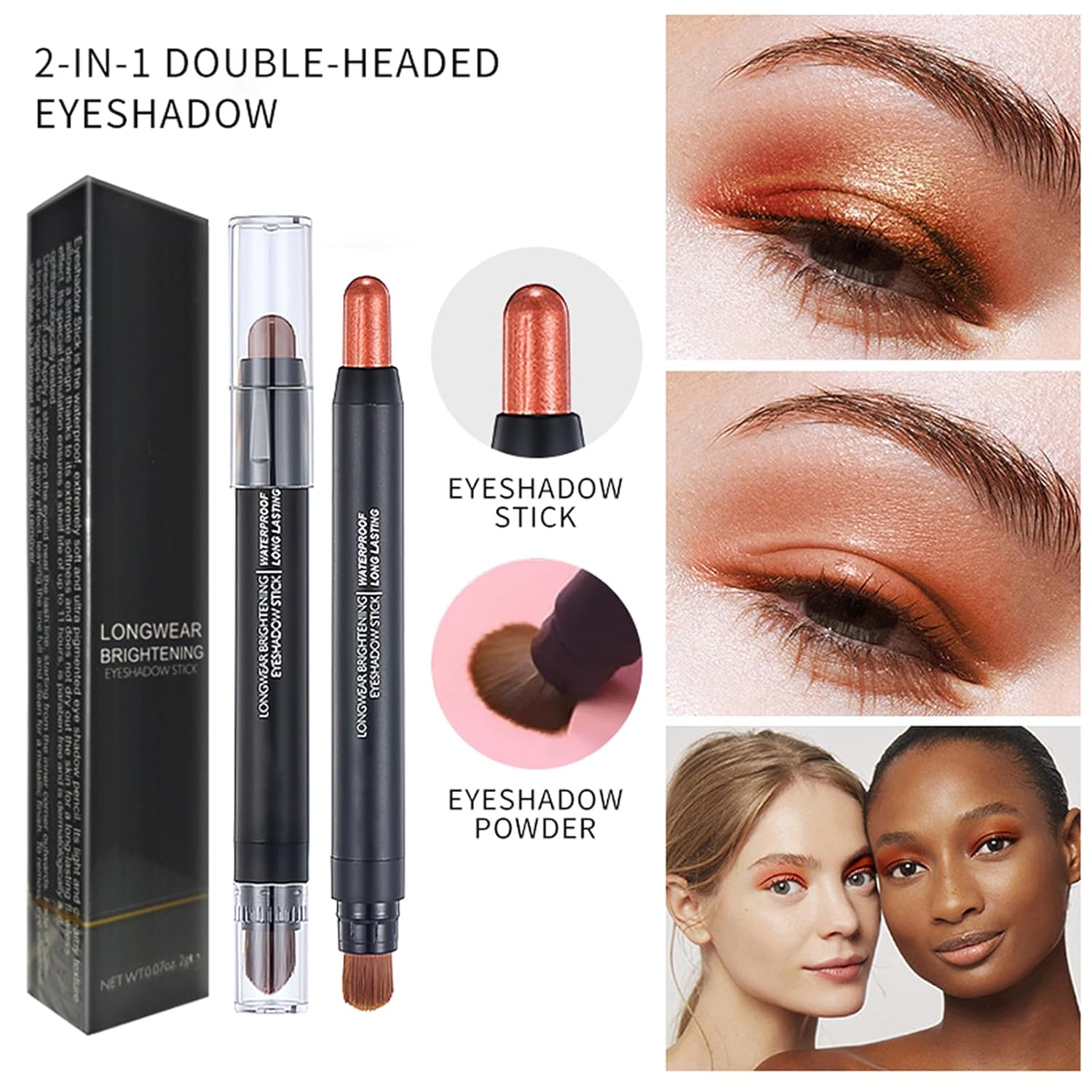 Chocolate Brown Dual Ended Eyeshadow Stick 12 Color Matte Shimmer Waterproof Creamy Formula - Image 2