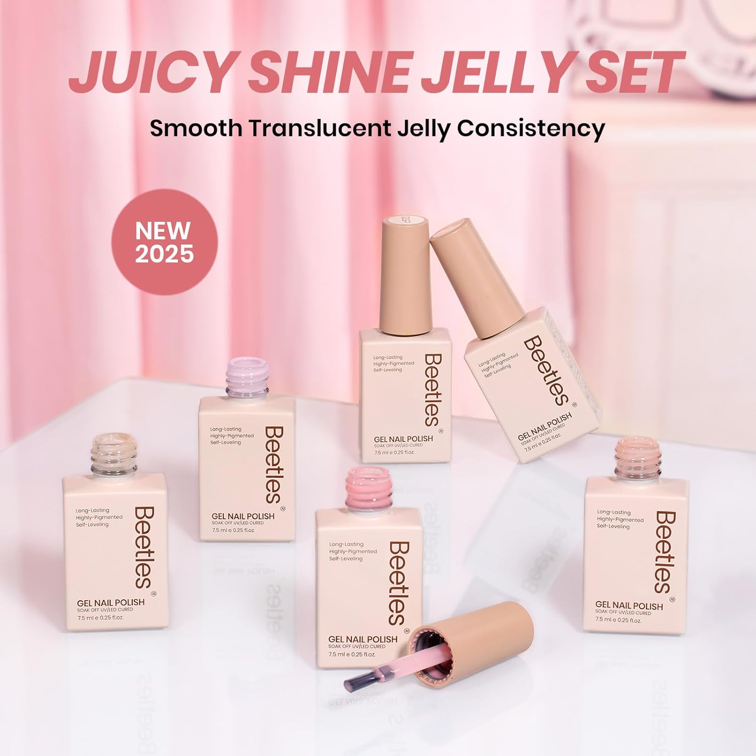 Beetles Jelly Gel Nail Polish Set 6 Neutral Sheer Colors 15ml Each - Image 7