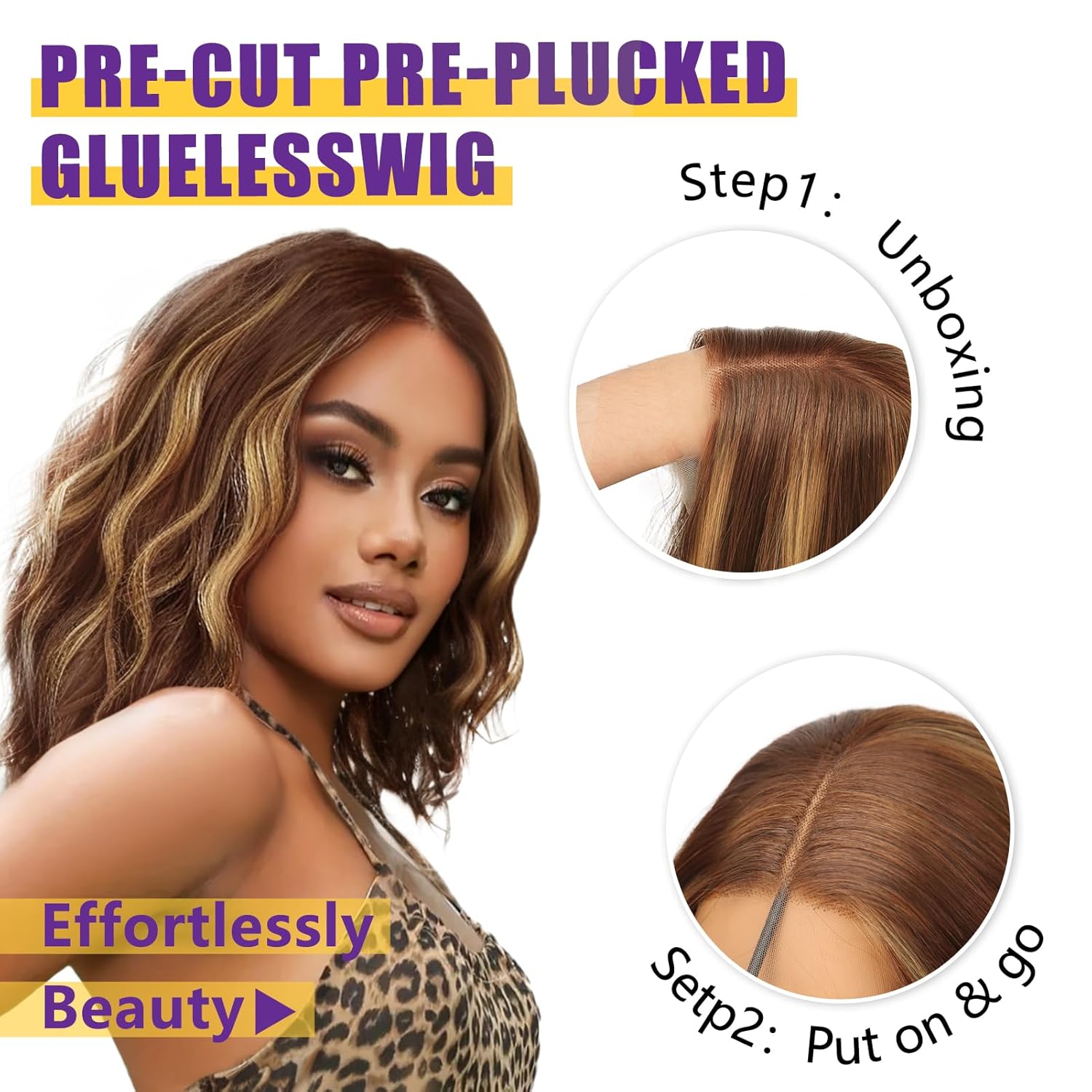 14 Inch Brown Highlight Lace Front Wig for Women Middle Part Daily Use - Image 4
