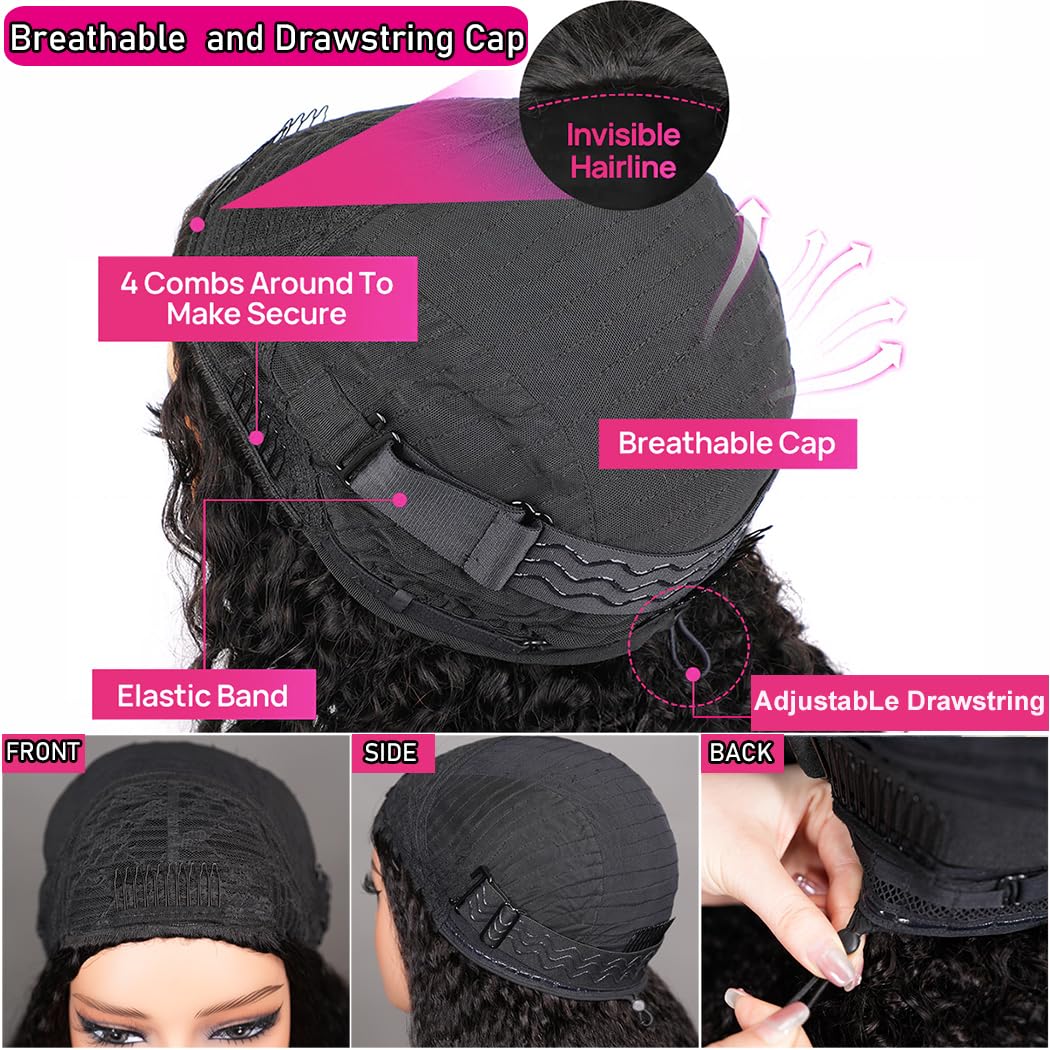 Kinky Curly 20 Inch 200 Density Human Hair Glueless Flip Over Wig for Women - Image 4