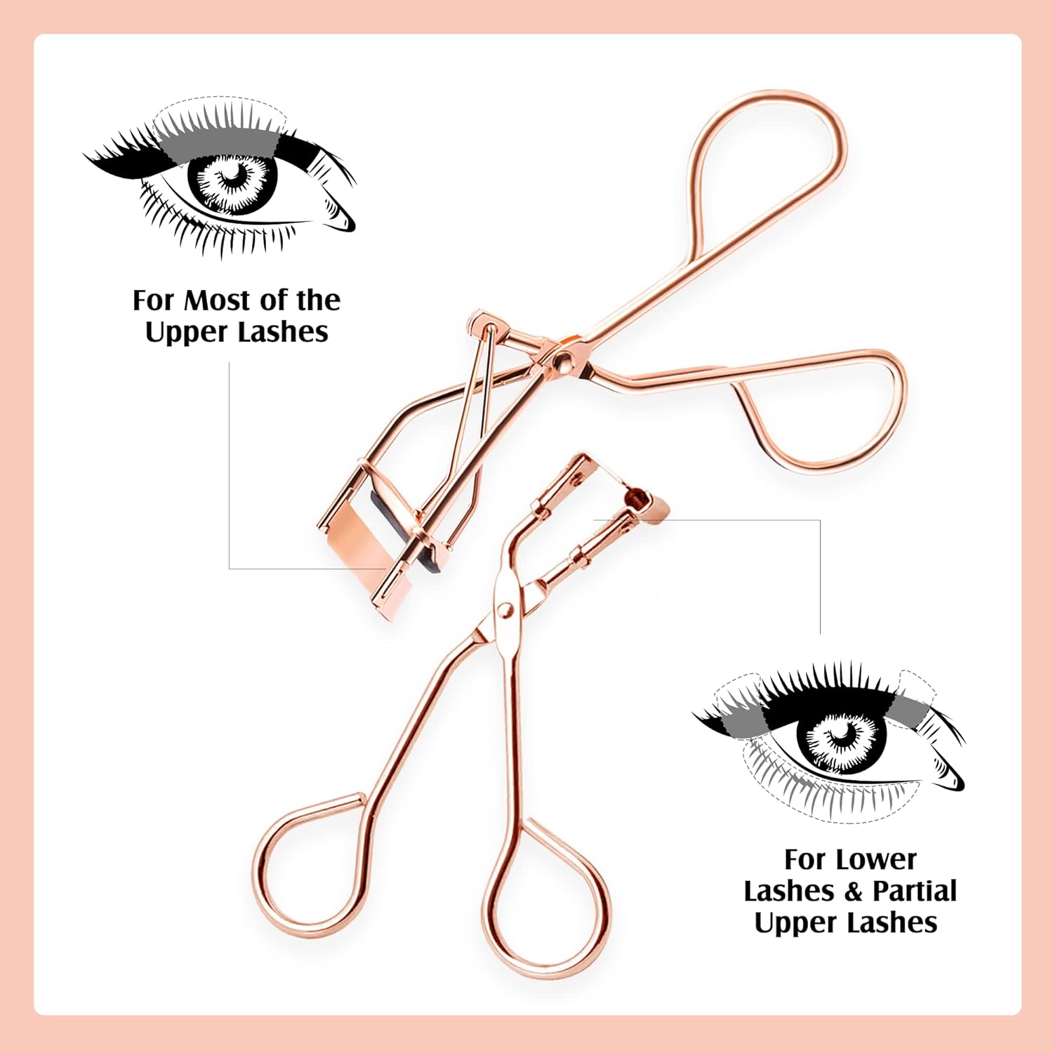 Eyelash Curler Set with Regular and Mini Precision Curlers, Separator Comb, Rose Gold Finish - Image 3