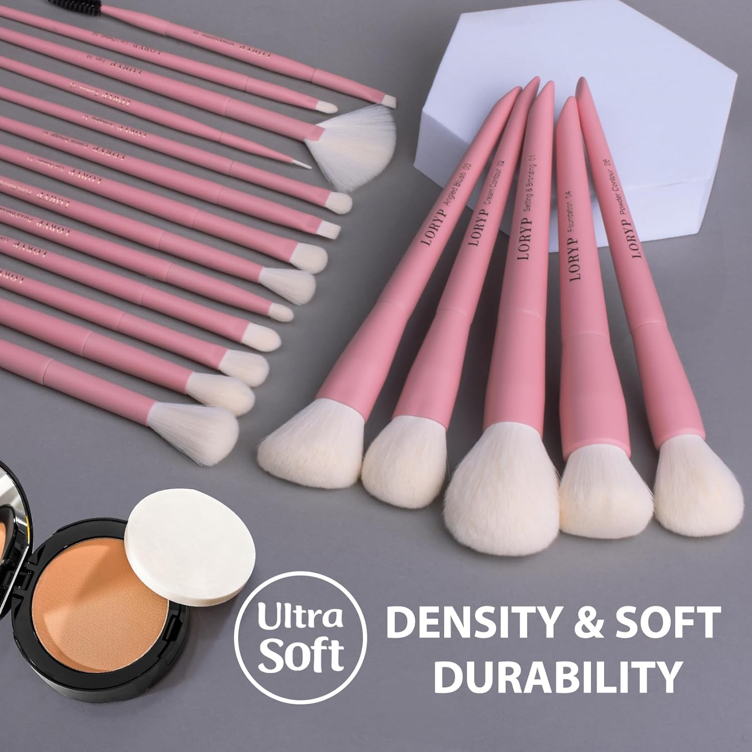 LORYP 18-Piece Pink Makeup Brush Set with Ultra-Soft Hair for Face and Eyes - Image 5