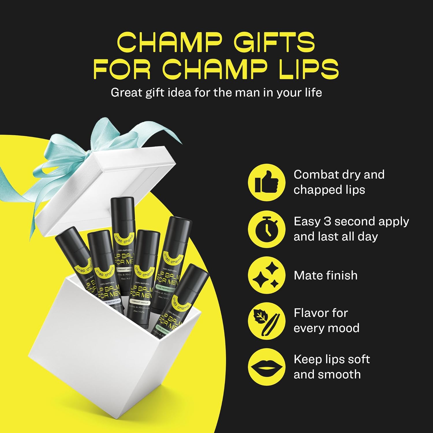 All Natural Men's Lip Balm 6 Pack with Vitamin E Beeswax Peppermint Coconut Vanilla - Image 6