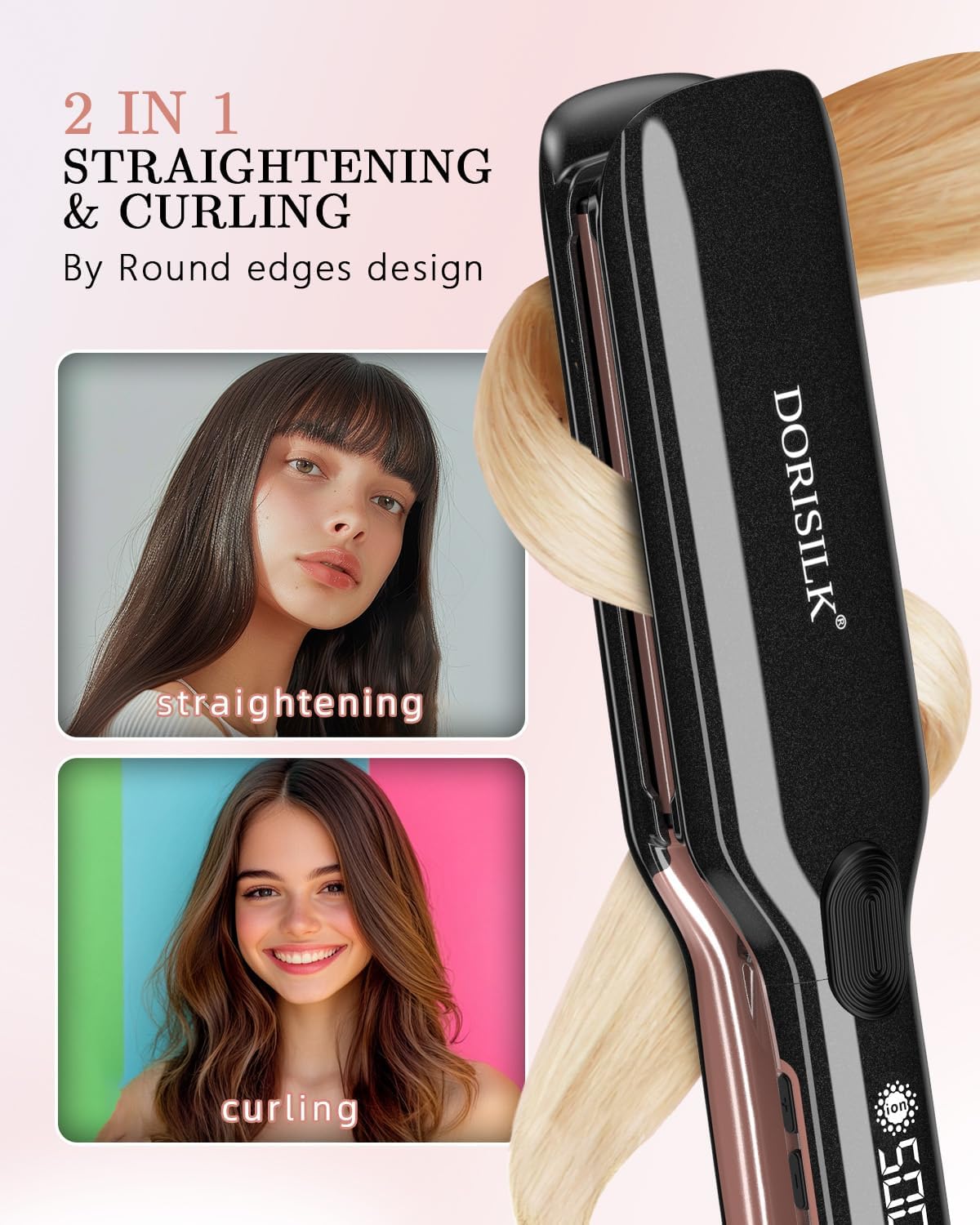 DORISILK 500 Degree Ceramic 2-in-1 Hair Straightener and Curler, Black - Image 4