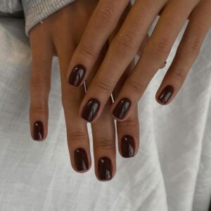 Brown Press on Nails Short Square - Natural Gel Glue on Acrylic, 48Pcs Thick Reusable Fake Nails for Women, Coffin Artificial New Solid Color