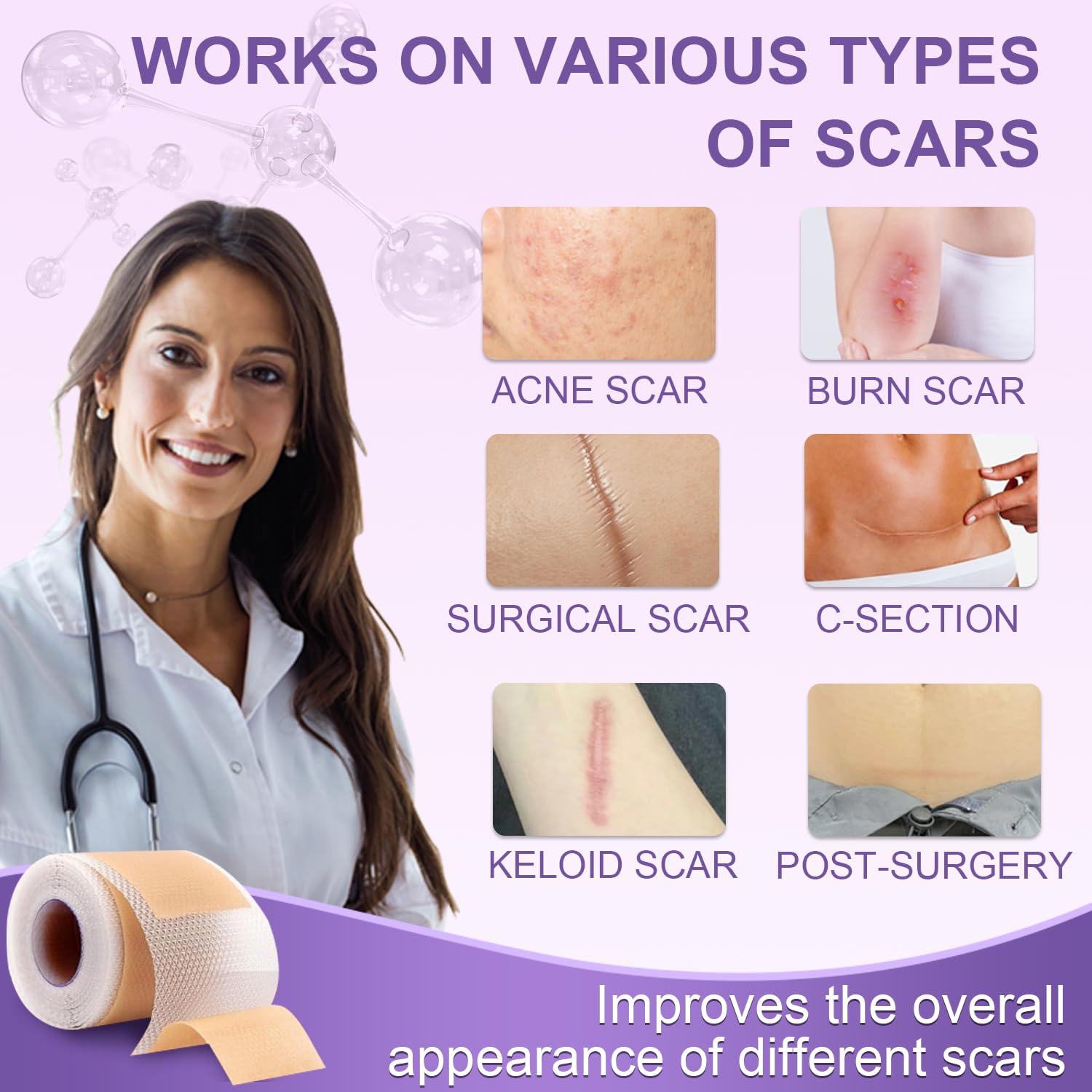 1.6"x 60" Silicone Scar Tape Roll for Surgery, Face, C Section, Burn, Acne Scars - Image 3