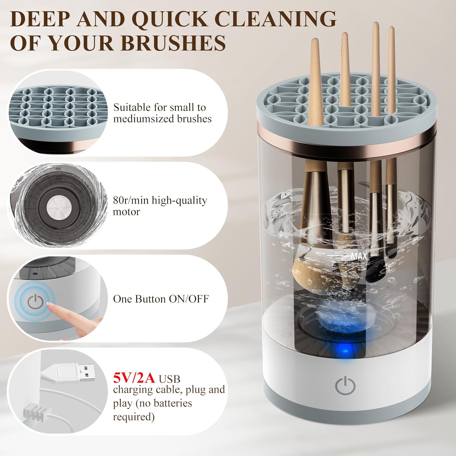 Electric Makeup Brush Cleaner Set Automatic Spin Dryer with Silicone Mat for All Brush Sizes - Image 3