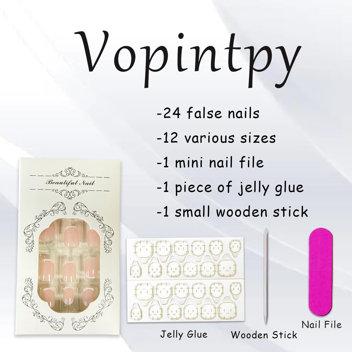 Short Square White French Tip Reusable Acrylic Press-On Nails for Women - Image 5