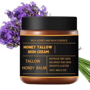 Marroomi Tallow Honey Balm - Marroomi Organic Grass-Fed Beef Tallow Balm with Raw Honey's - 100% Beef Tallow for Skin Cream - For Dry & Sensitive Skin Hydrating Facial Cream (Lavender, 2 FL/OZ)