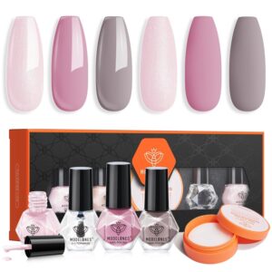 modelones Nail Polish Set with 42 Pcs Remover Pad with Top and Base Coat, 3 Colors Nude Grey Glazed Pearl Pink Iridescent Mini Quick Dry Nail Polish Kit DIY Home Salon Nail Art Gift for Women Girls
