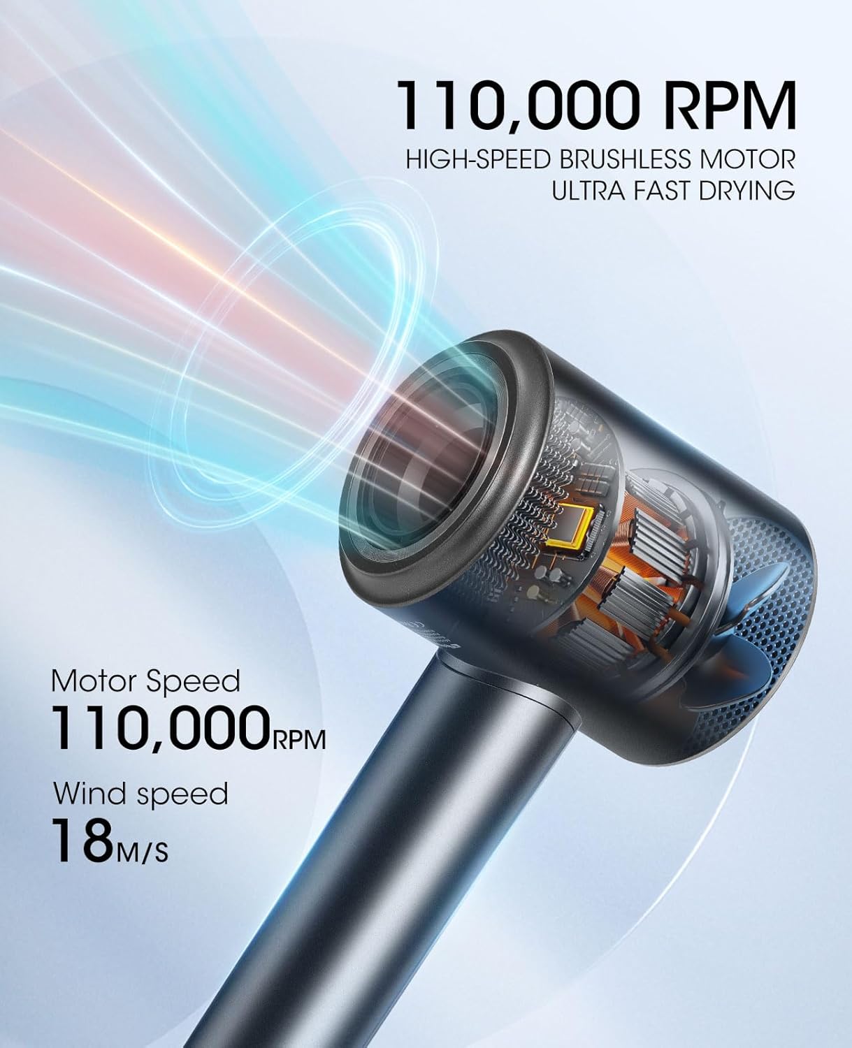 Ultra-Fast 110000 RPM Brushless Motor Compact Hair Dryer with Magnetic Diffuser for Home Travel Salon - Image 2
