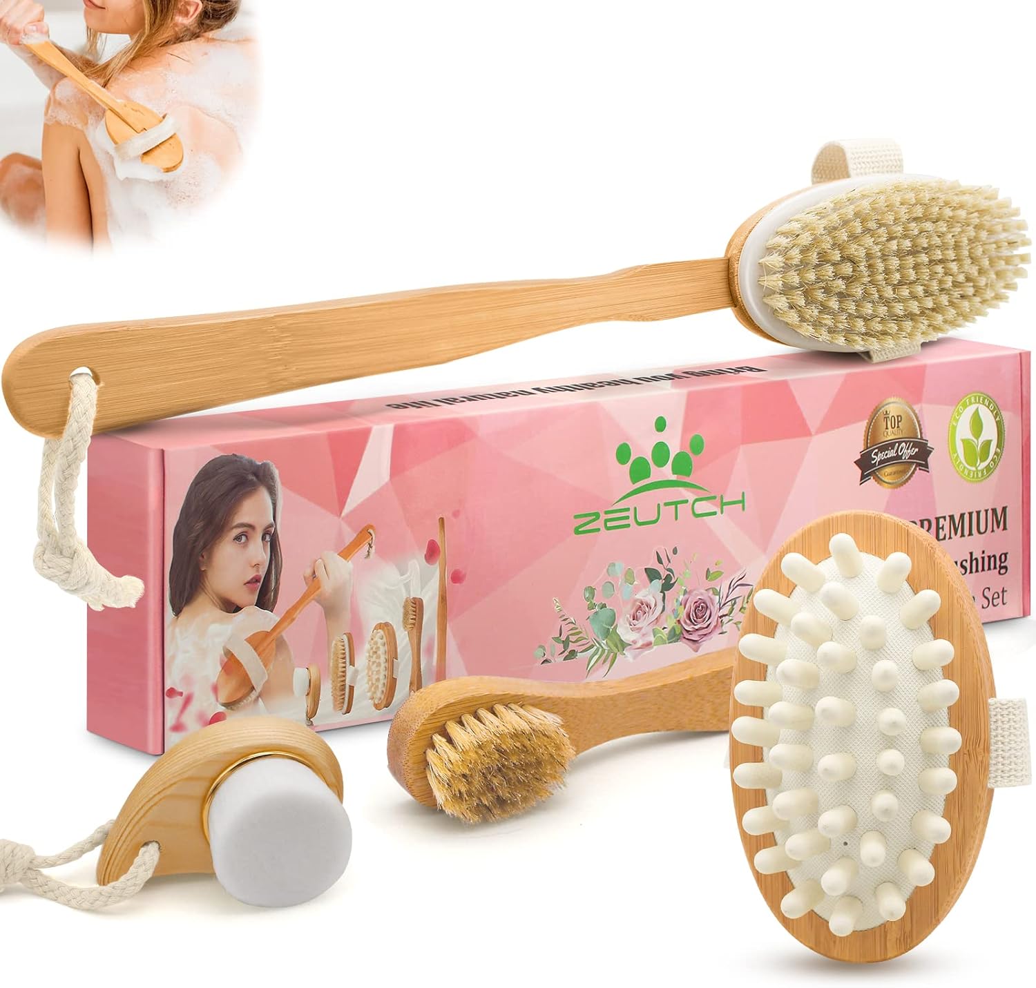 Premium Dry Brushing Body Brush Set Long Handle Lymphatic Drainage Cellulite 5 Pack - Image 7