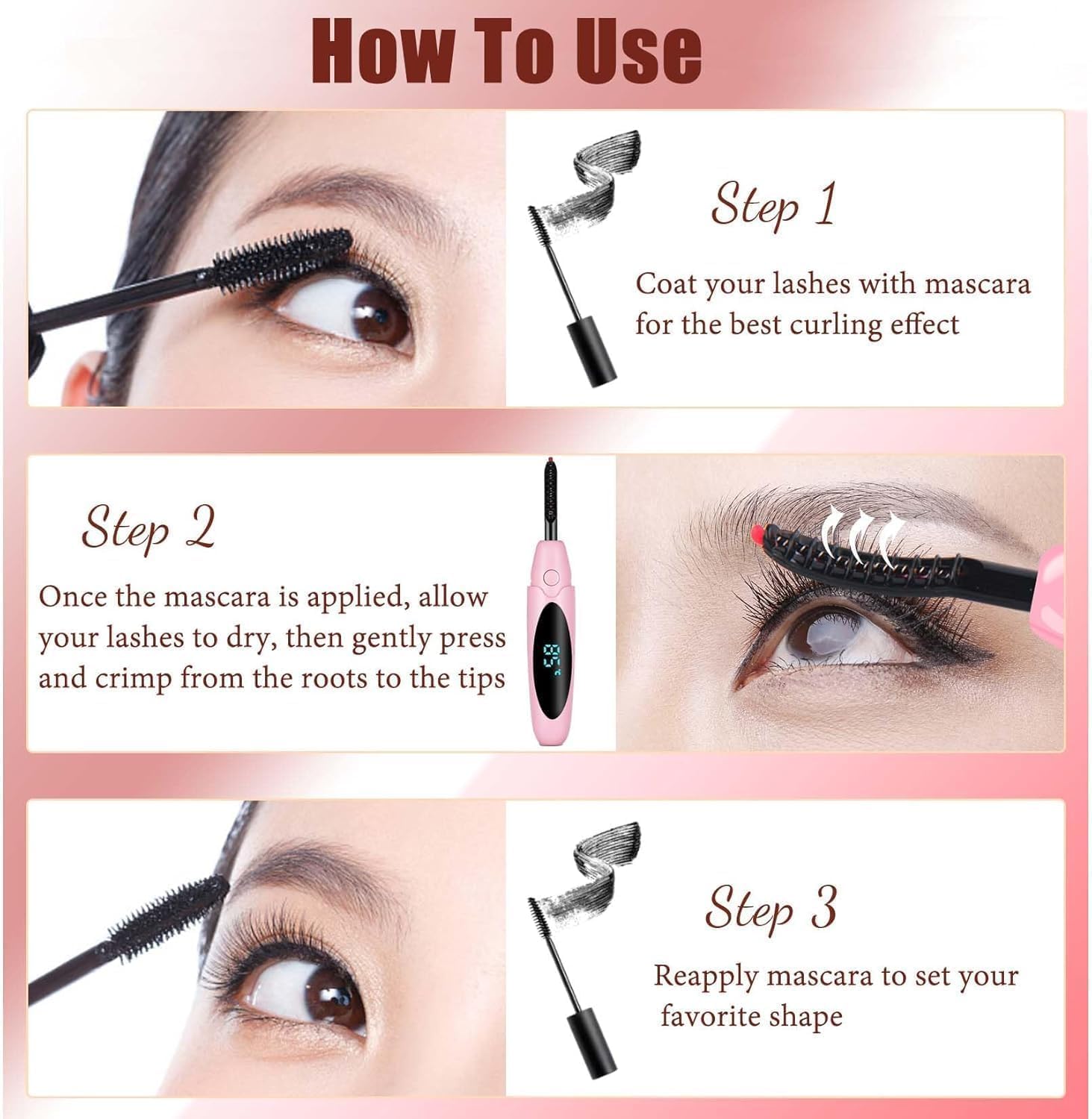 USB Rechargeable Heated Electric Eyelash Curler with LED Display and 3 Temperature Modes - Image 6