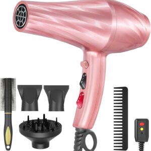 Ionic Hair Dryer,2400W Negative Ion Low Noise Hair Dryer Professional Fast Drying Hair Dryer with 2 Speeds, 3 Heat Settings, Cooling Button,with Diffuser for Curly and Straight Hair（Sakura Pink）