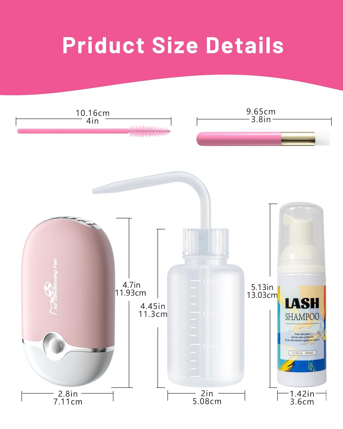 Buqikma 60ml Lash Cleanser Kit with Fan Brush, Rinse Bottle, and 50 Pink Mascara Wands - Image 8