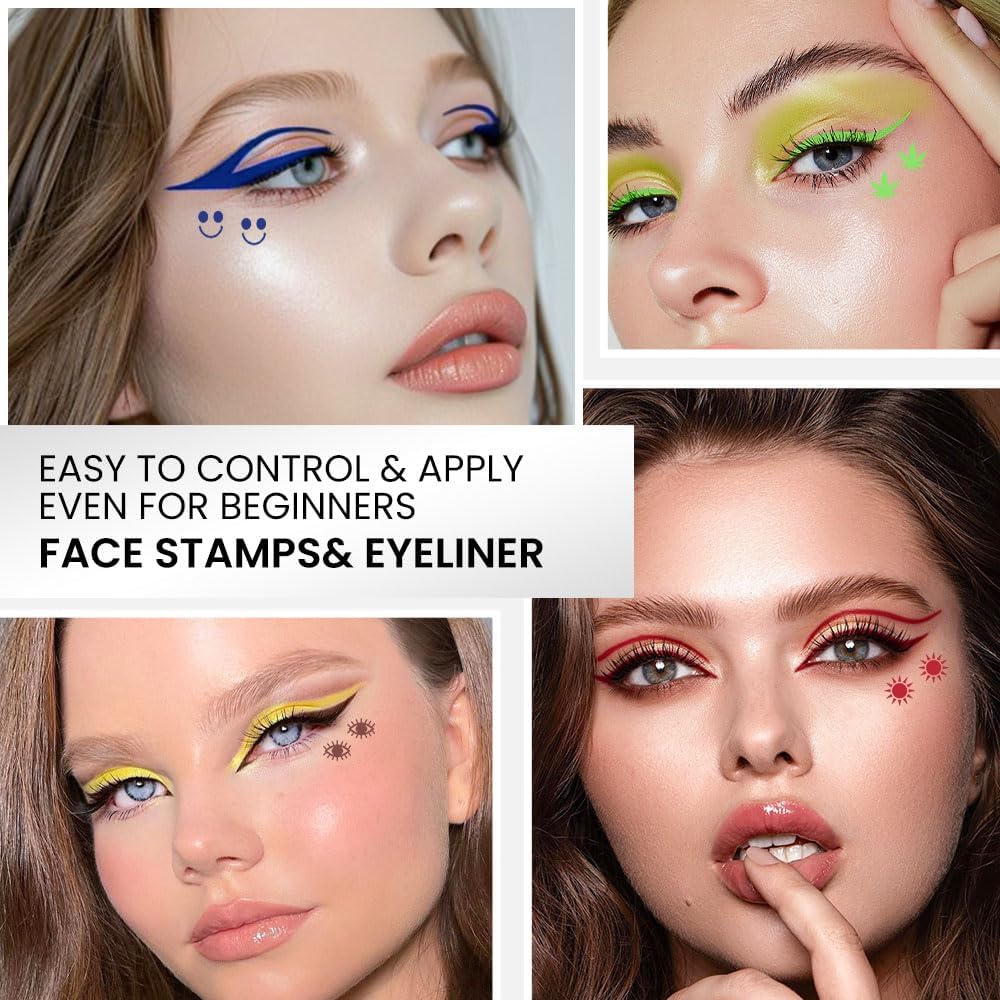 7Pcs Liquid Eyeliners with Face Stamps for Cosplay and Gothic Makeup, Beginner-Friendly - Image 3