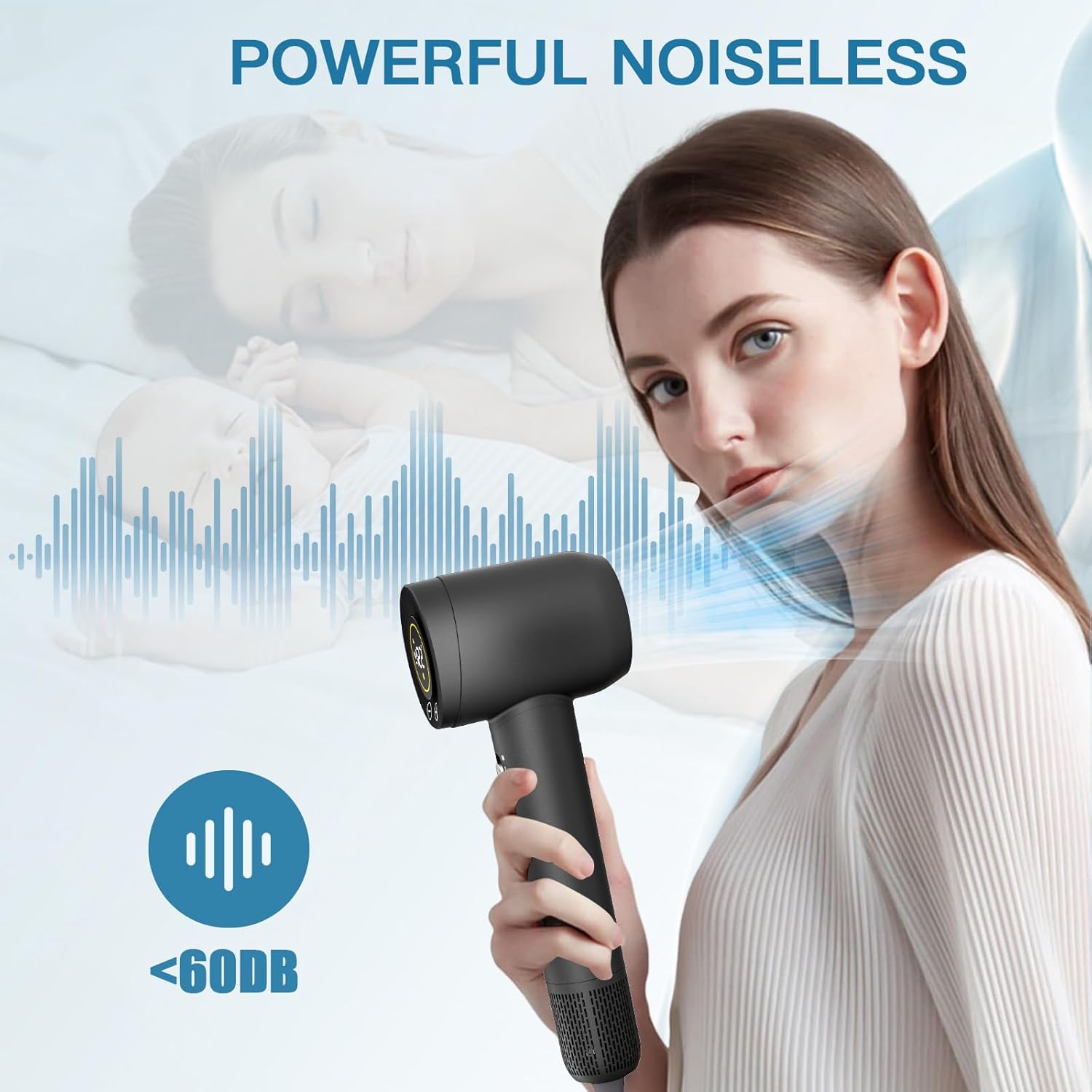 TanSon 1600W Grey High-Speed Hair Dryer Brushless Motor Negative Ionic Technology - Image 8