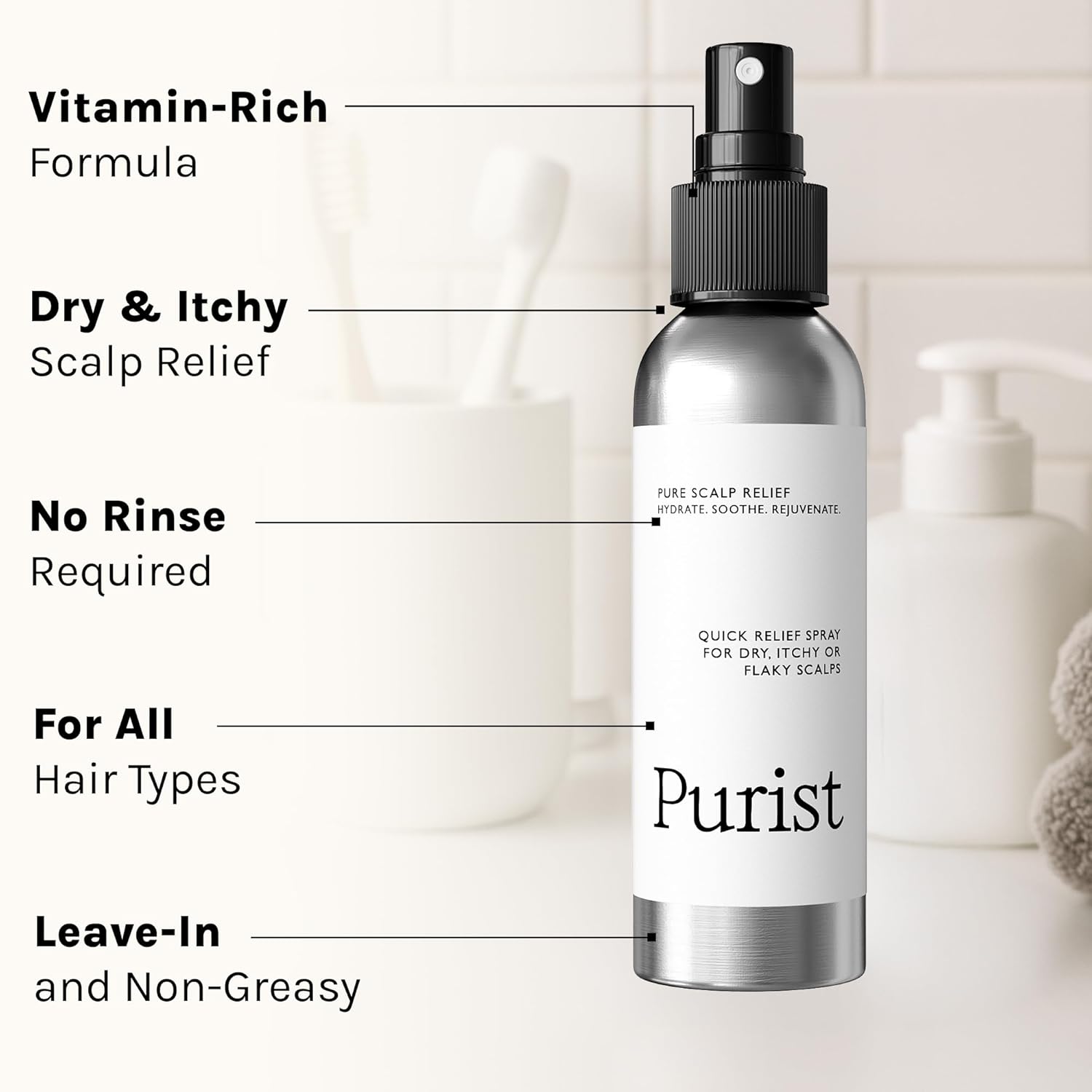 Purist Leave-In Dandruff Spray 4 oz for Itchy Dry Scalp Relief - Image 2