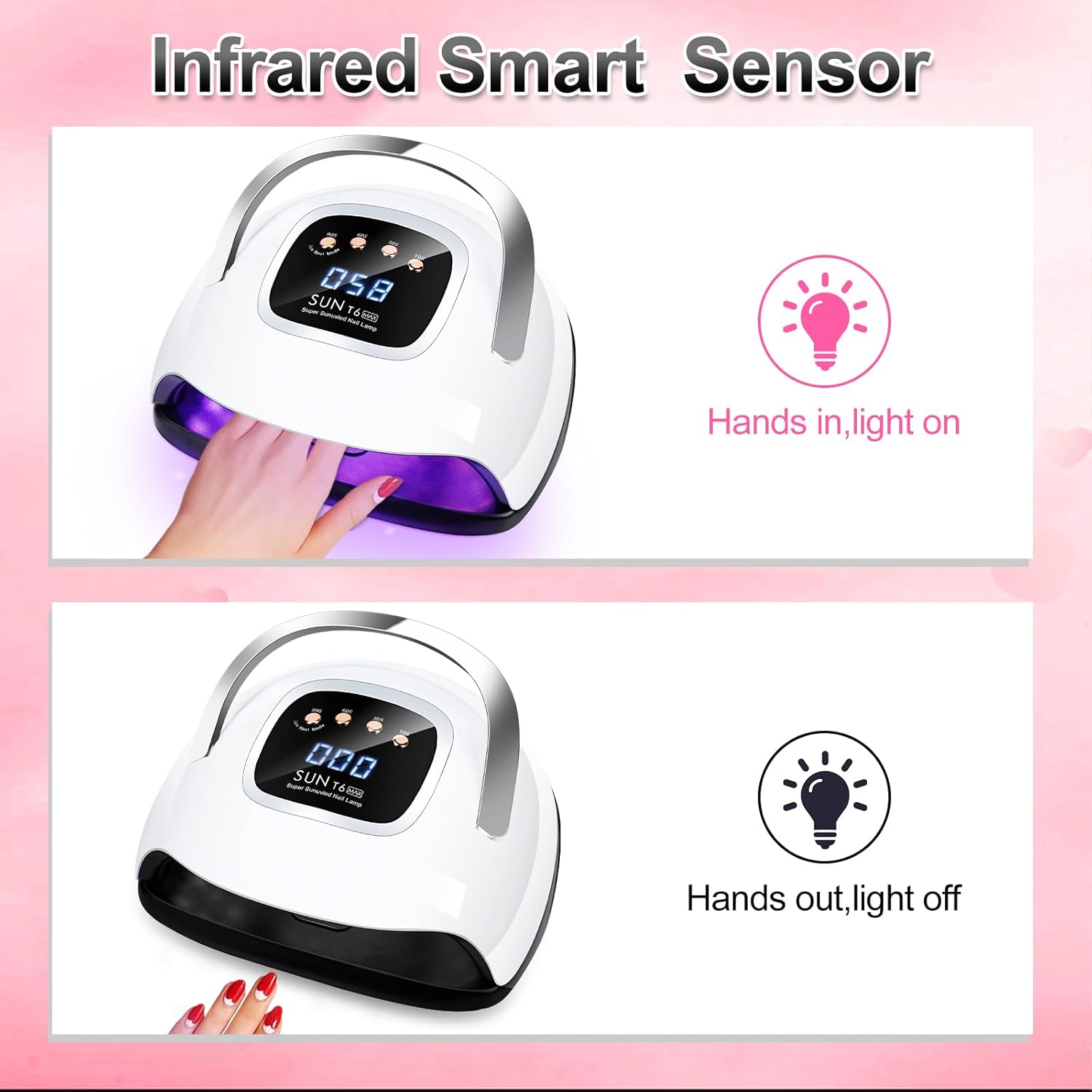 LKE 220W UV LED Nail Lamp for Gel Polish Curing, 4 Timers, Auto Sensor - Image 4