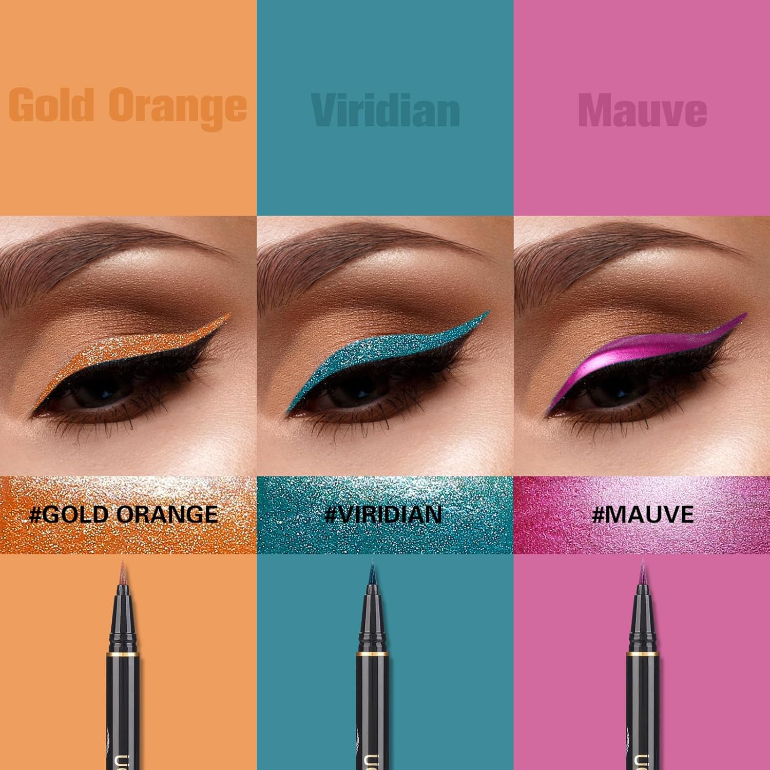 UCANBE 3 Color Metallic Waterproof Liquid Eyeliner Set - Smudgeproof Gift Kit for Women - Image 6